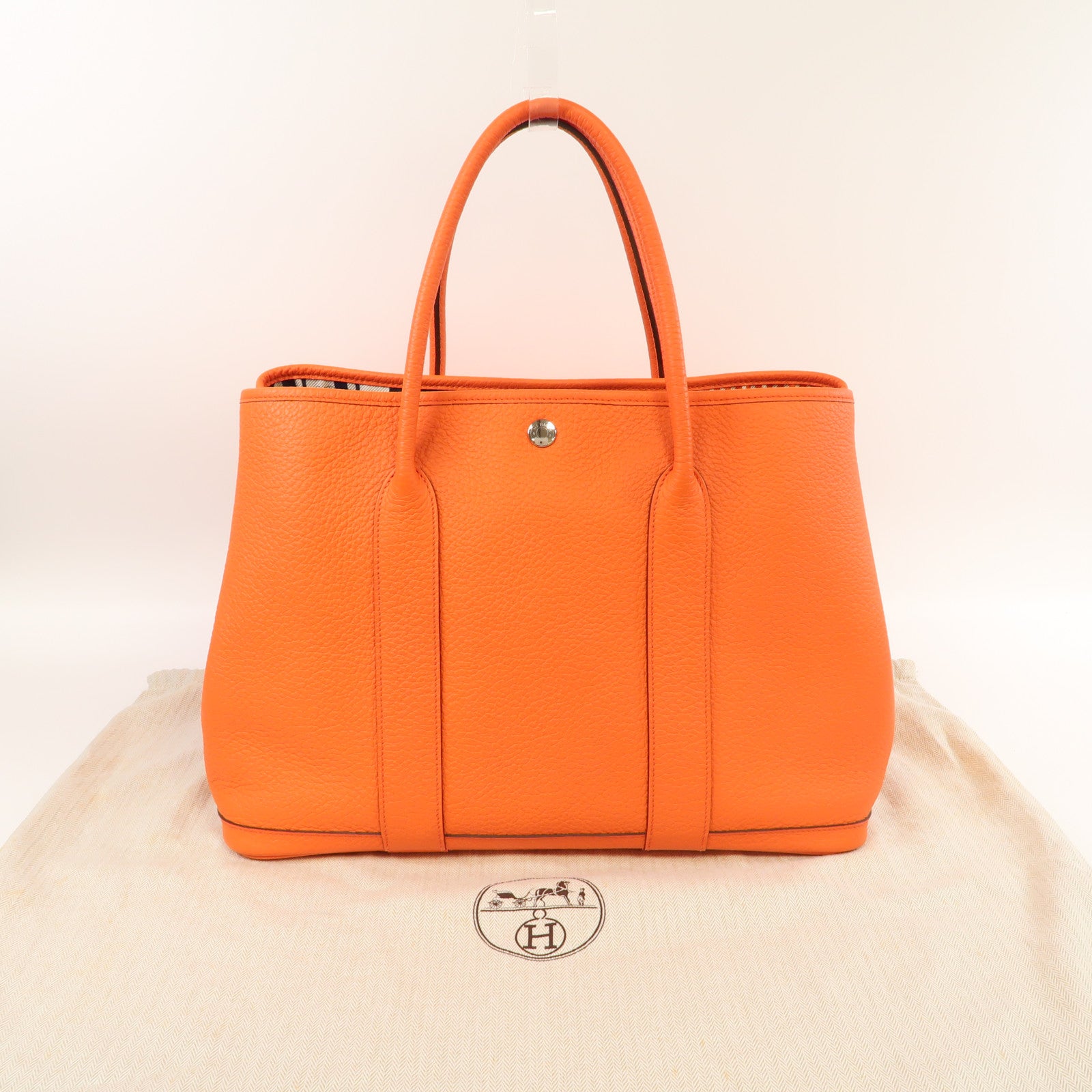 HERMES 【激減優惠】Negonda皮革Garden Party PM銀扣手挽袋橙色