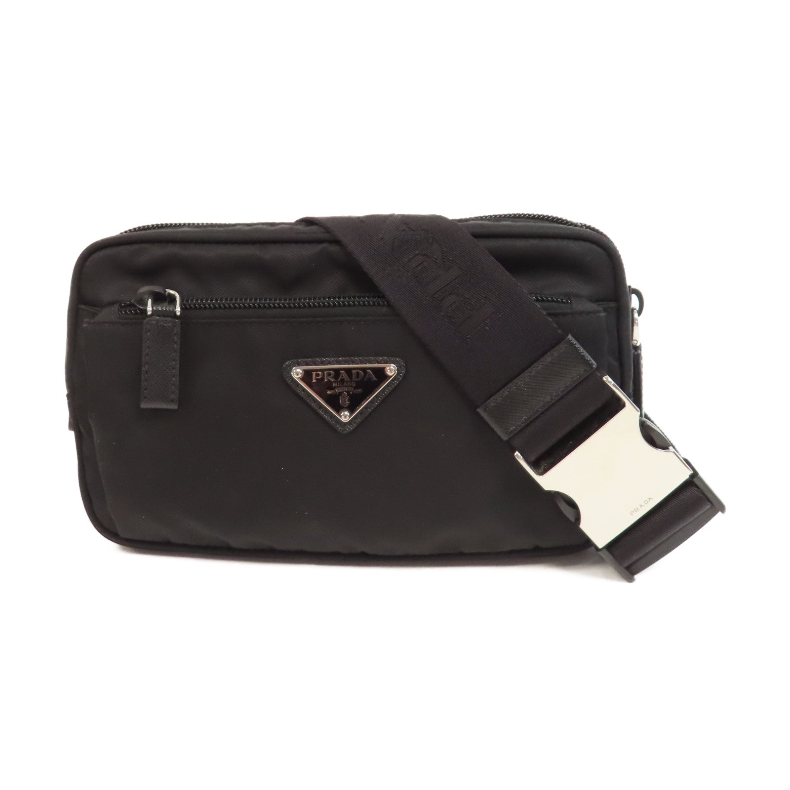 PRADA 尼龍Waist Bag銀扣腰包黑色