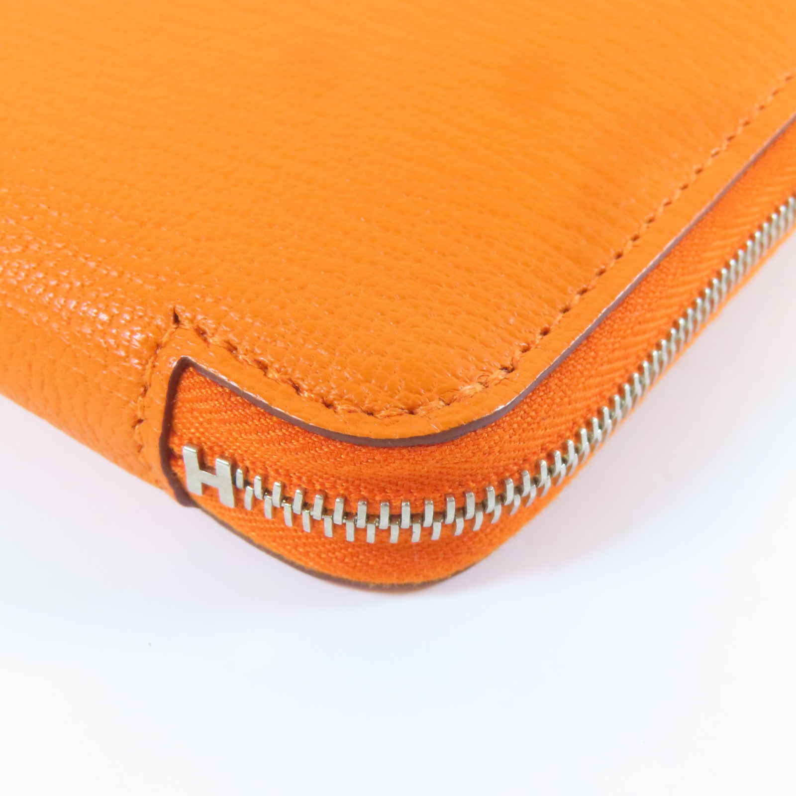 HERMES 【激減優惠】皮革Zipper Long Wallet銀扣長錢包橙色