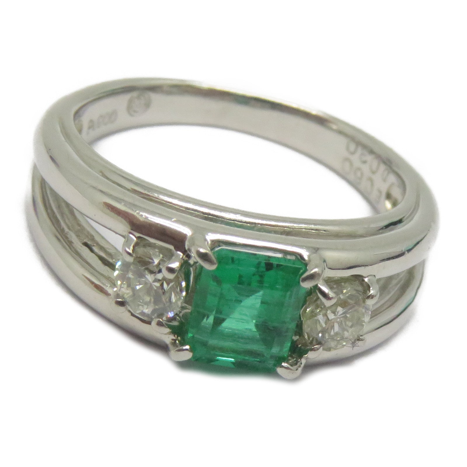 JEWELRY 【激減優惠】PT900鉑金Emerald Diamond Ring 0.60ct綠寶石/0.30ct鑽石戒指US#5.25