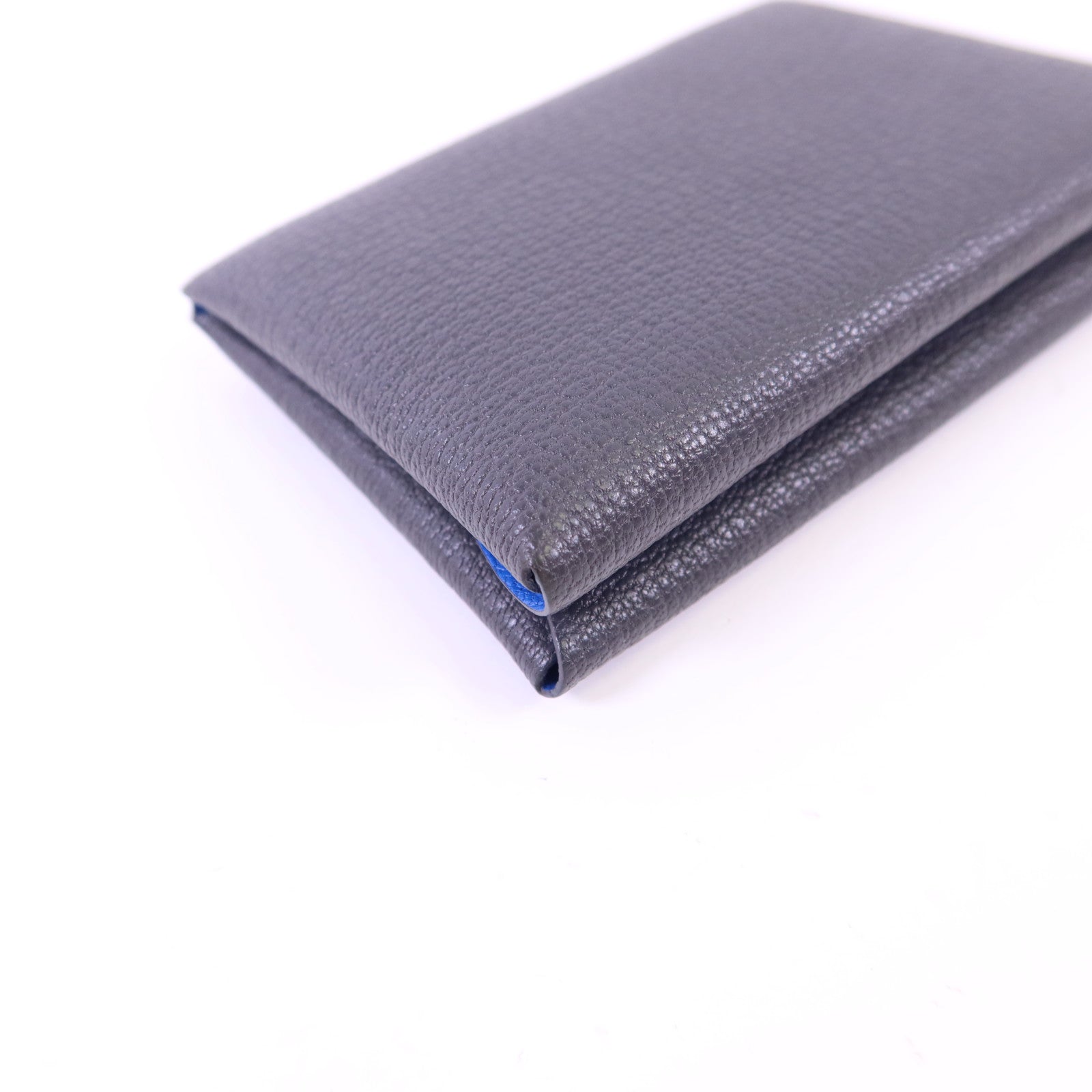 HERMES Epsom皮革Calvi Duo銀扣卡片套Graphite/Bleu Hydra
