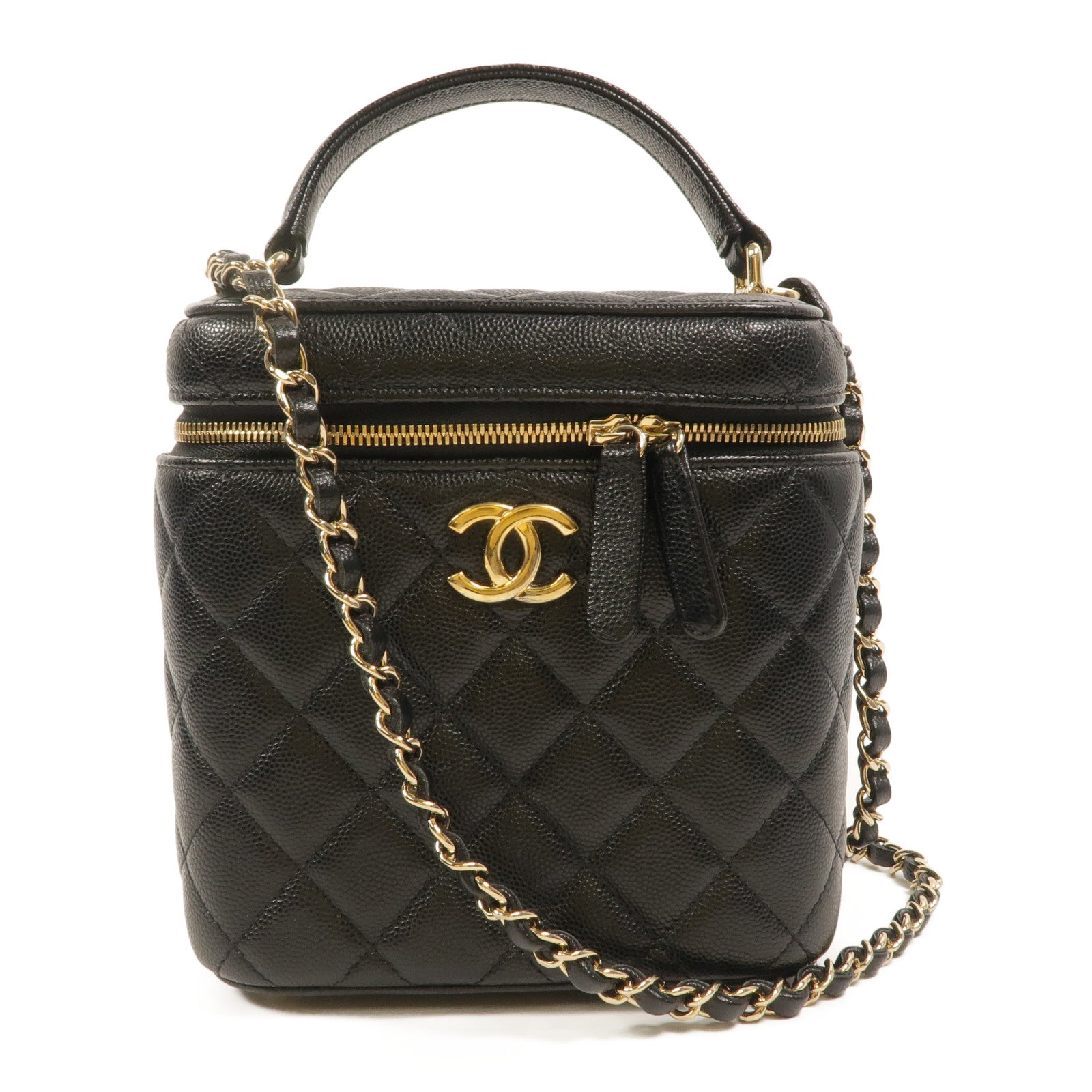 CHANEL 牛皮皮革Vanity Case鏈帶手挽肩背兩用袋