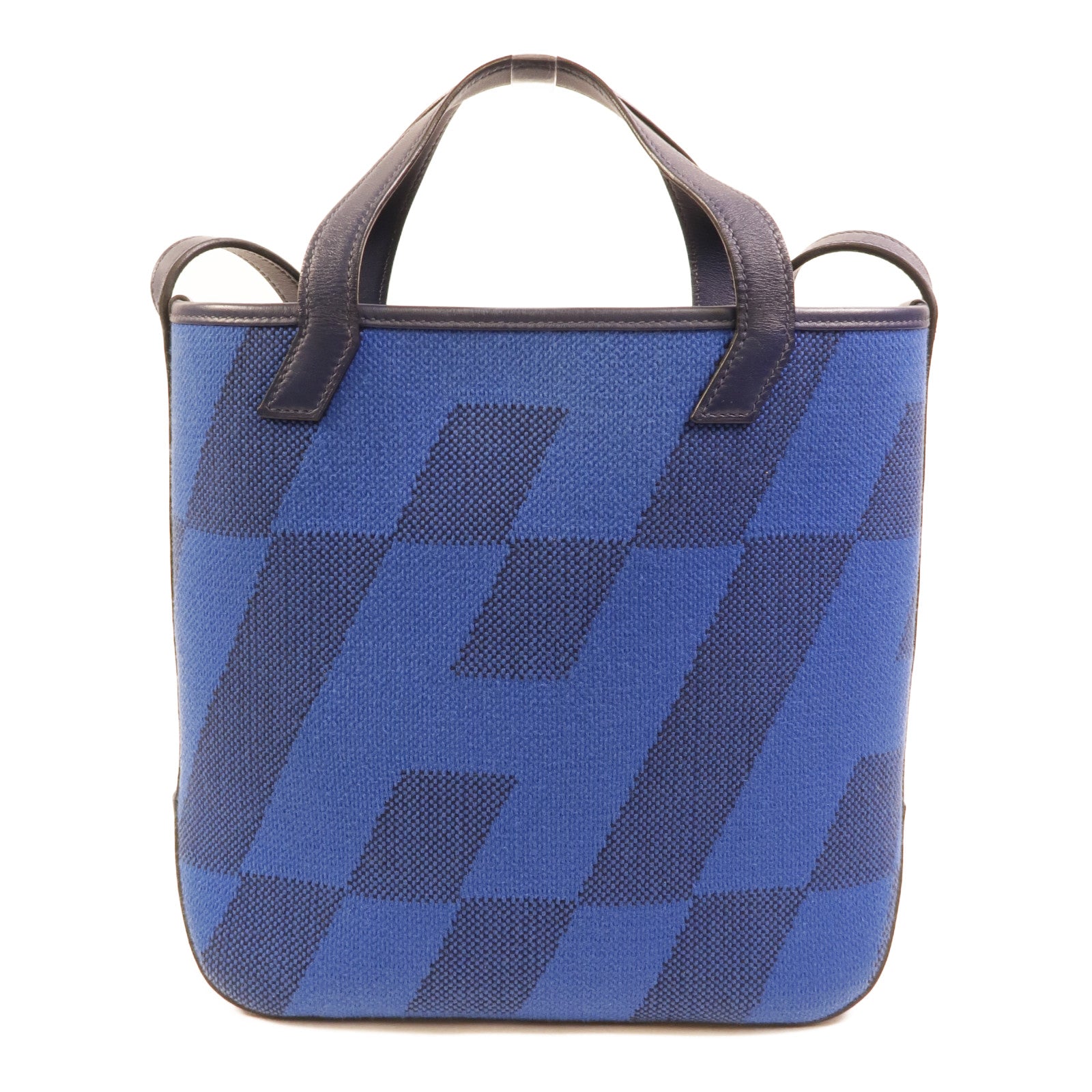 HERMES 帆布Cabas H En Biais 27手挽肩背兩用袋Bleu Saphir