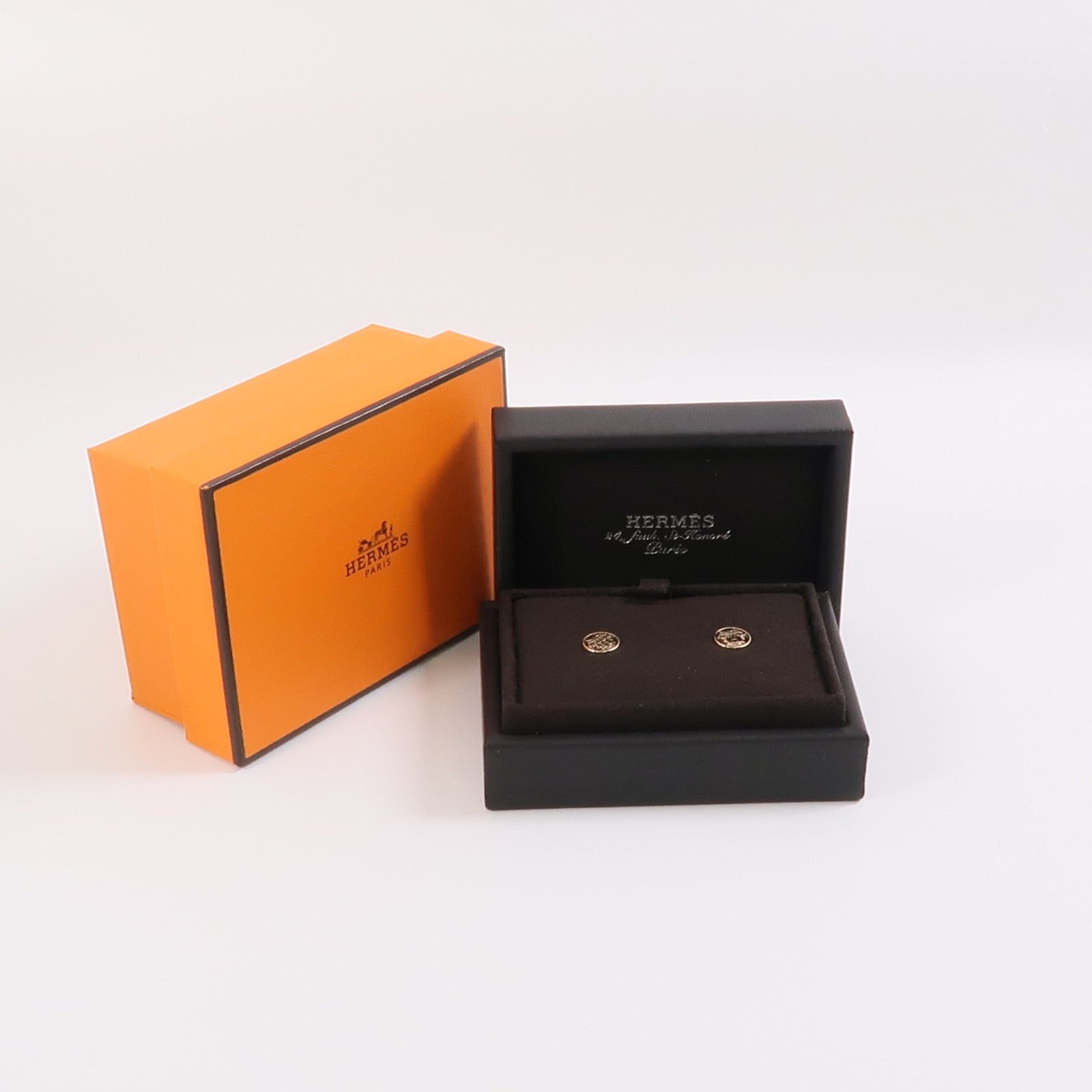 HERMES 18K玫瑰金EX-Libris耳環金色