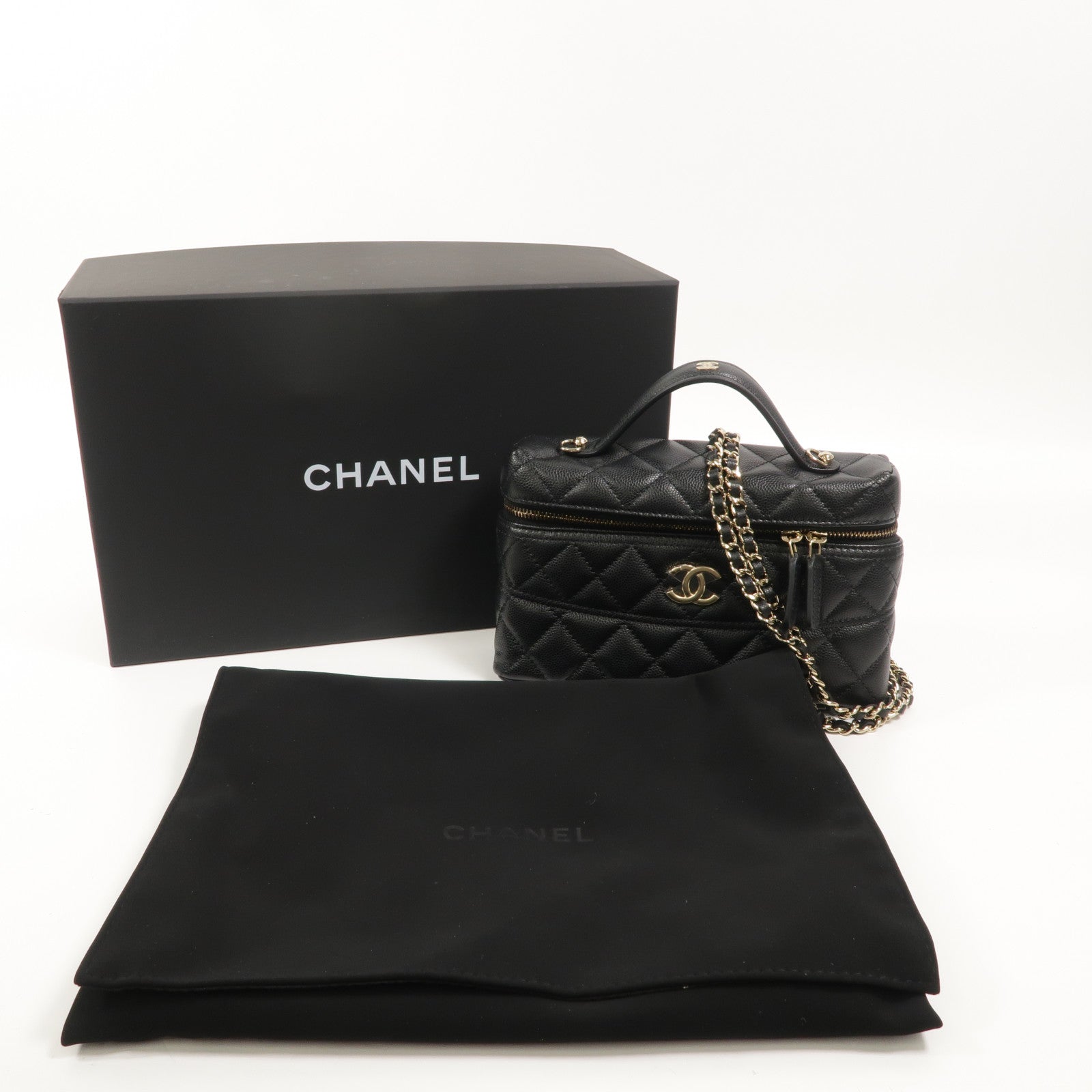 CHANEL 牛皮皮革Vanity Case鏈帶手挽肩背兩用袋
