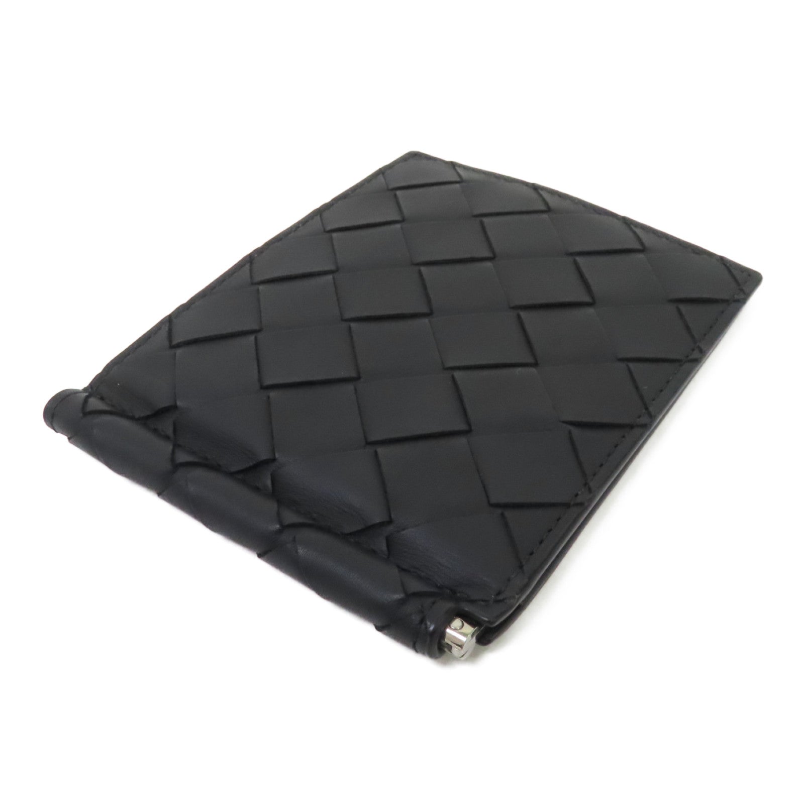 BOTTEGA VENETA 織紋皮革Wallet銀扣錢包黑色