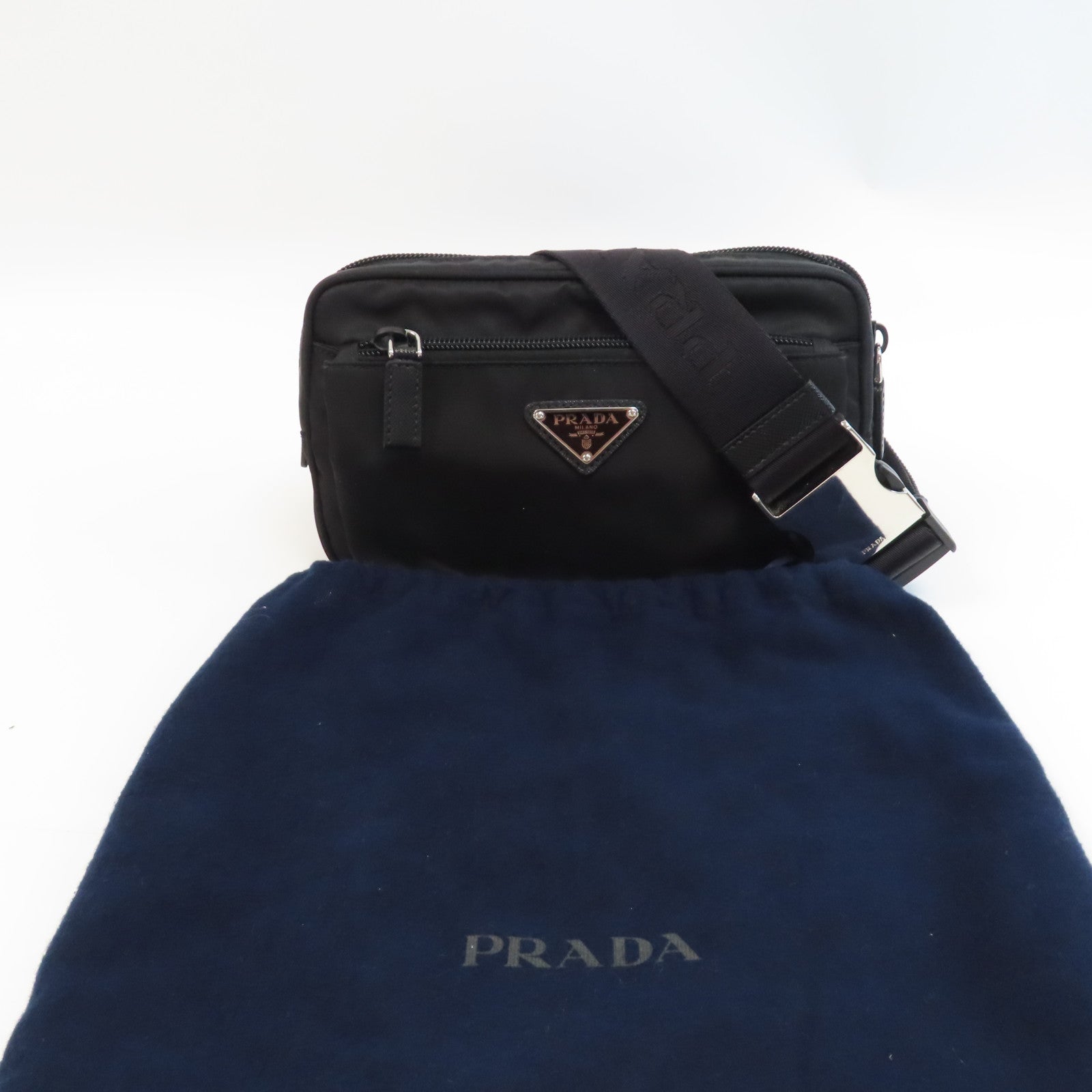 PRADA 尼龍Waist Bag銀扣腰包黑色