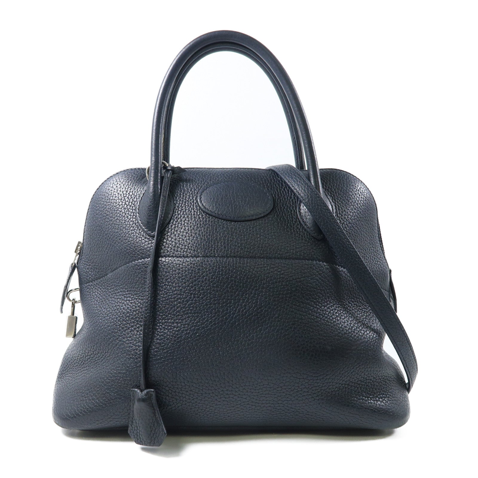 HERMES Clemence皮革Bolide 31銀扣手挽肩背兩用袋深藍色