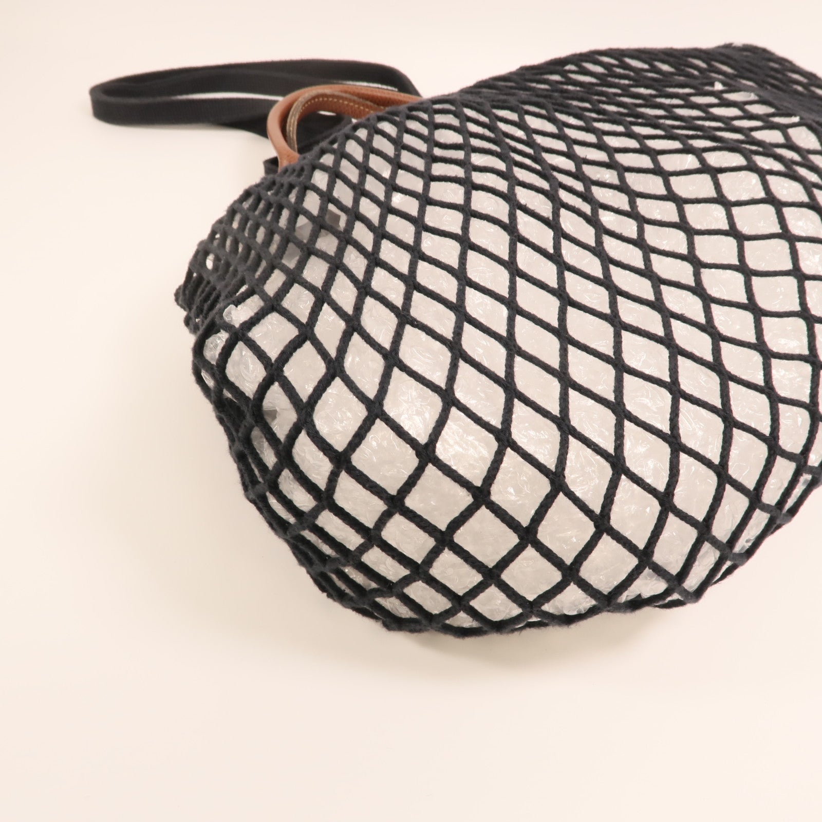 Longchamp 棉質/皮革Mesh Bag L金扣手挽肩背兩用袋
