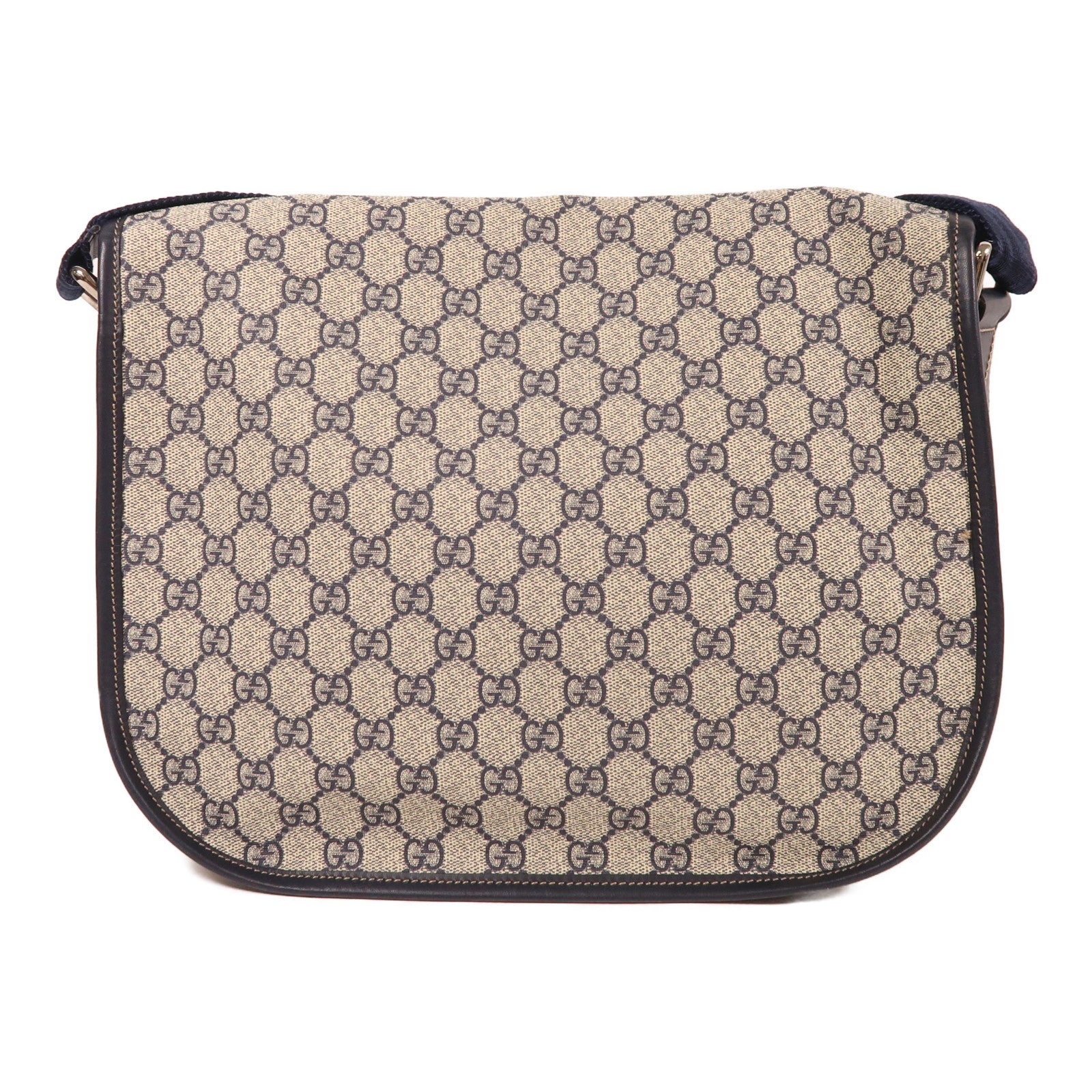 GUCCI 塗層帆布Messenger Shoulder Bag銀扣肩背袋棕色/藍色