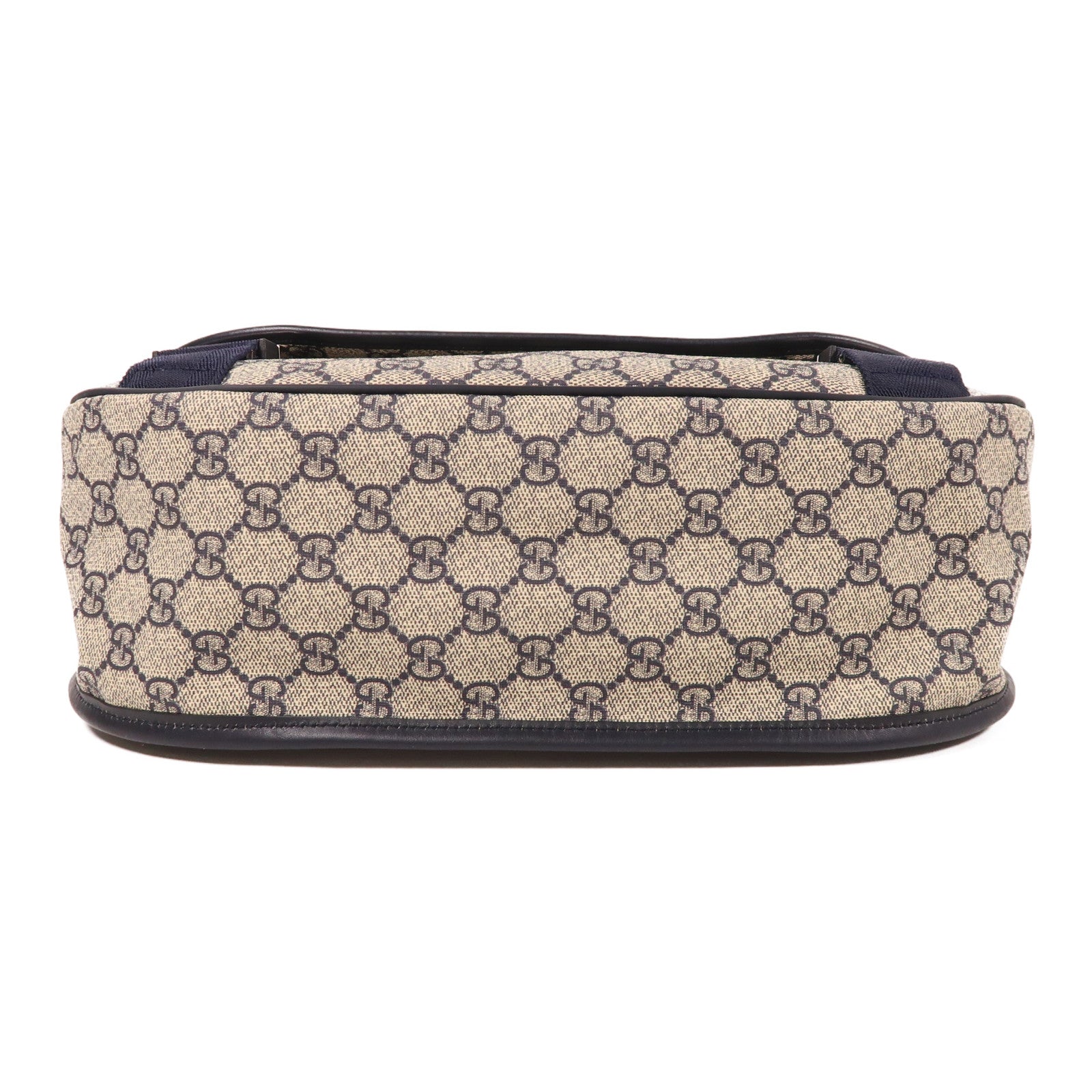 GUCCI 塗層帆布Messenger Shoulder Bag銀扣肩背袋棕色/藍色