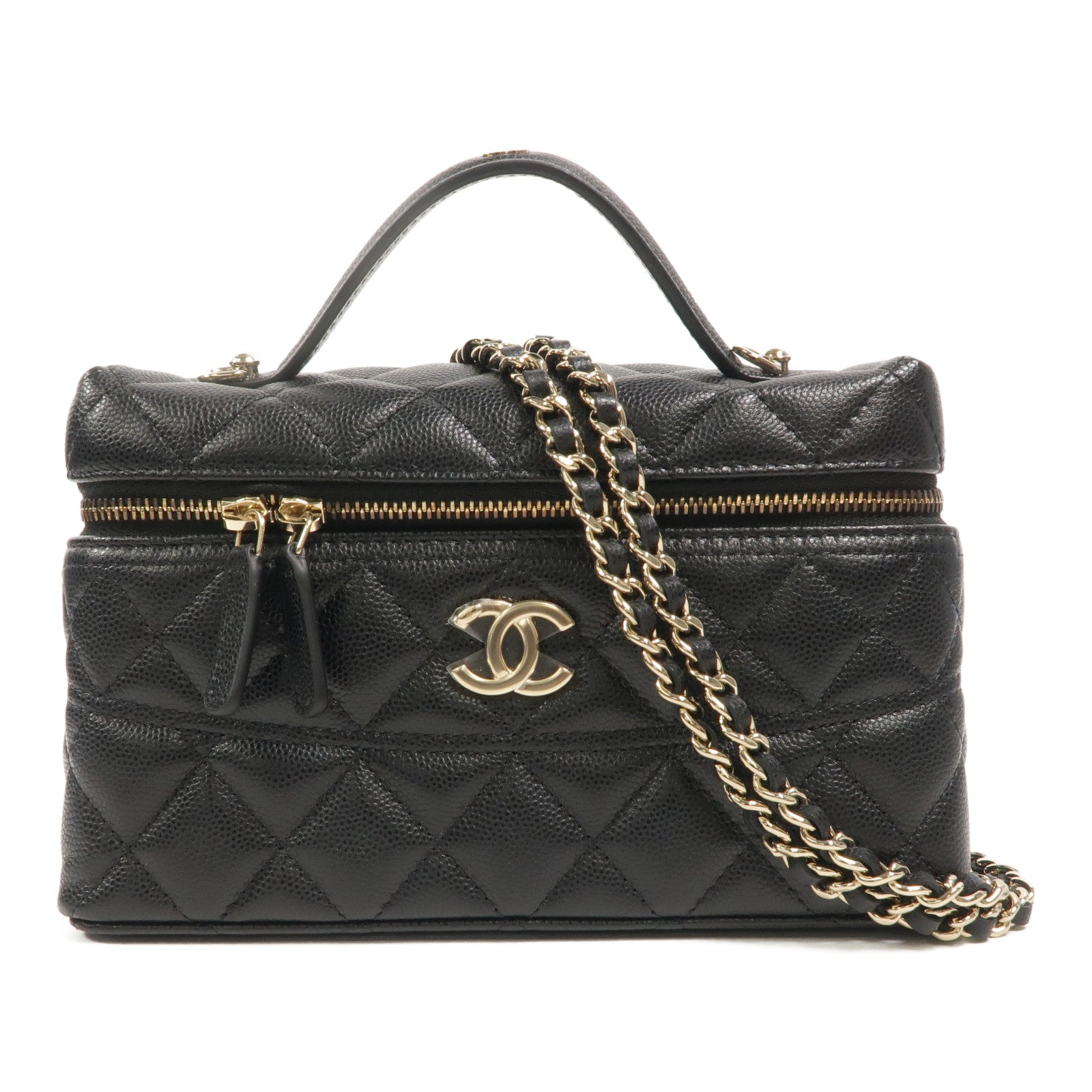 CHANEL 牛皮皮革Vanity Case鏈帶手挽肩背兩用袋