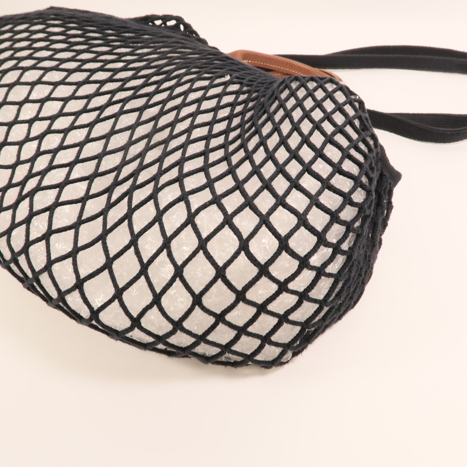 Longchamp 棉質/皮革Mesh Bag L金扣手挽肩背兩用袋