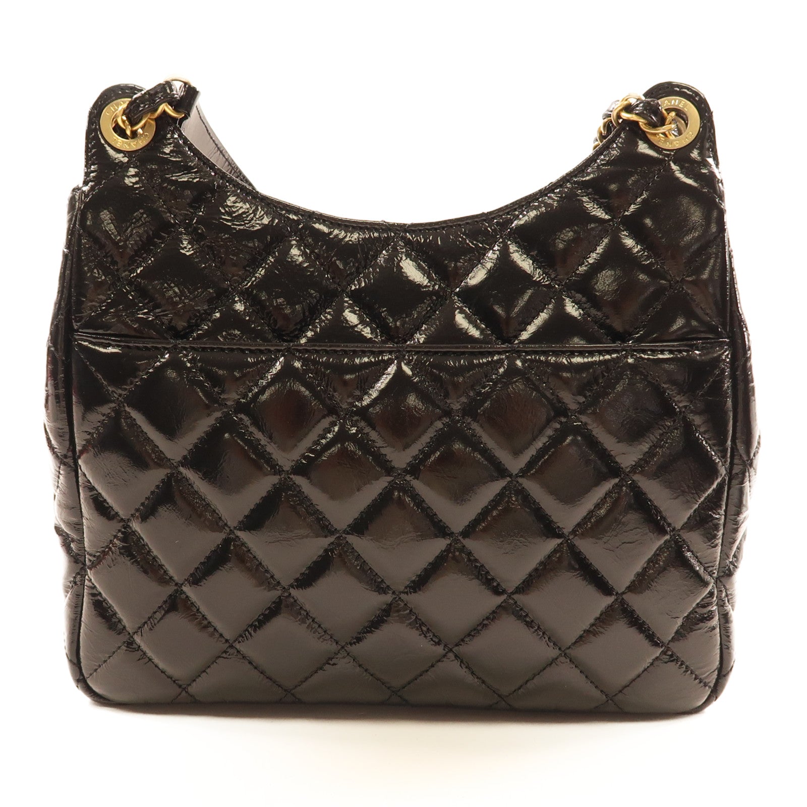 CHANEL Shiny Crumpled皮革Hobo Bag金扣鏈帶肩背袋
