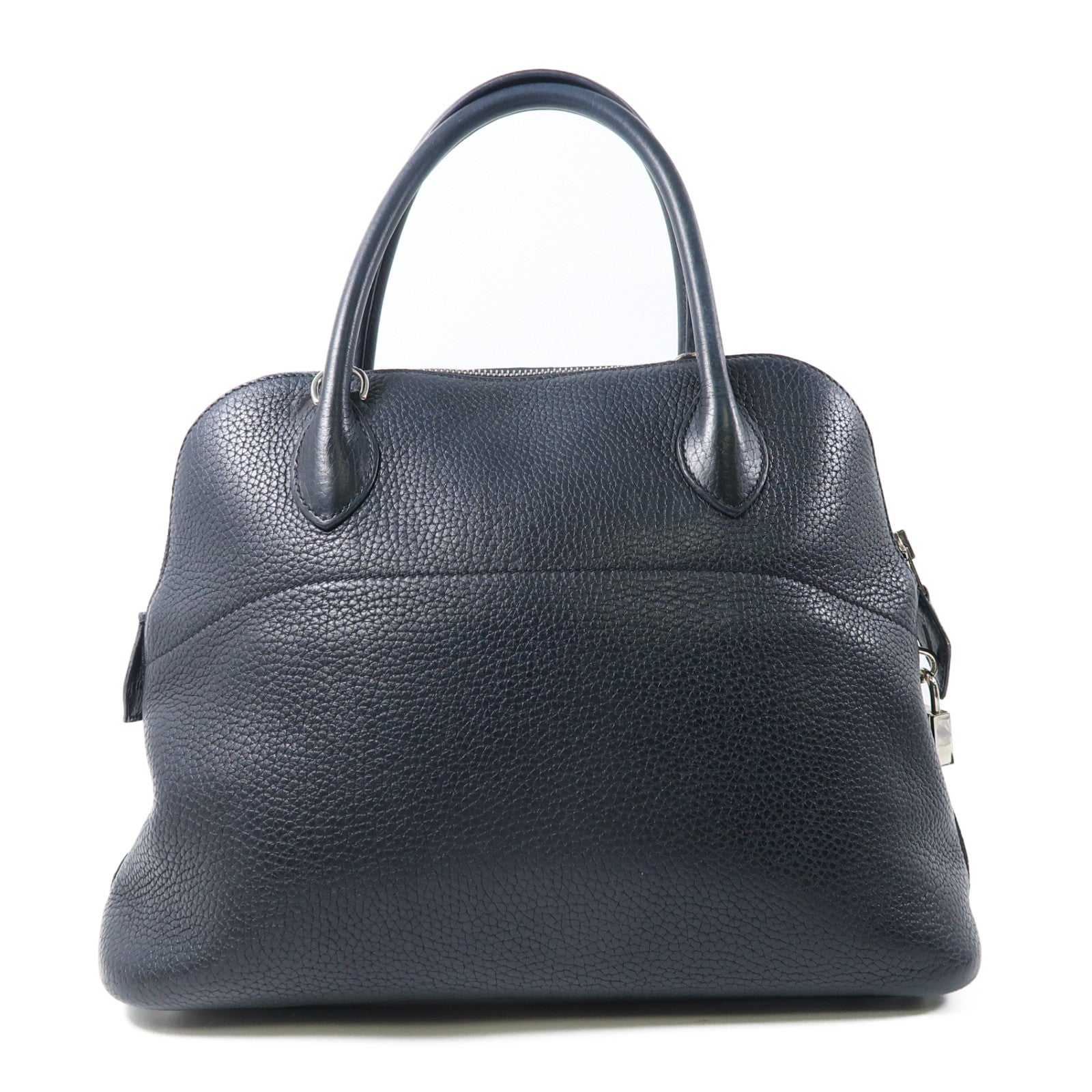 HERMES Clemence皮革Bolide 31銀扣手挽肩背兩用袋深藍色
