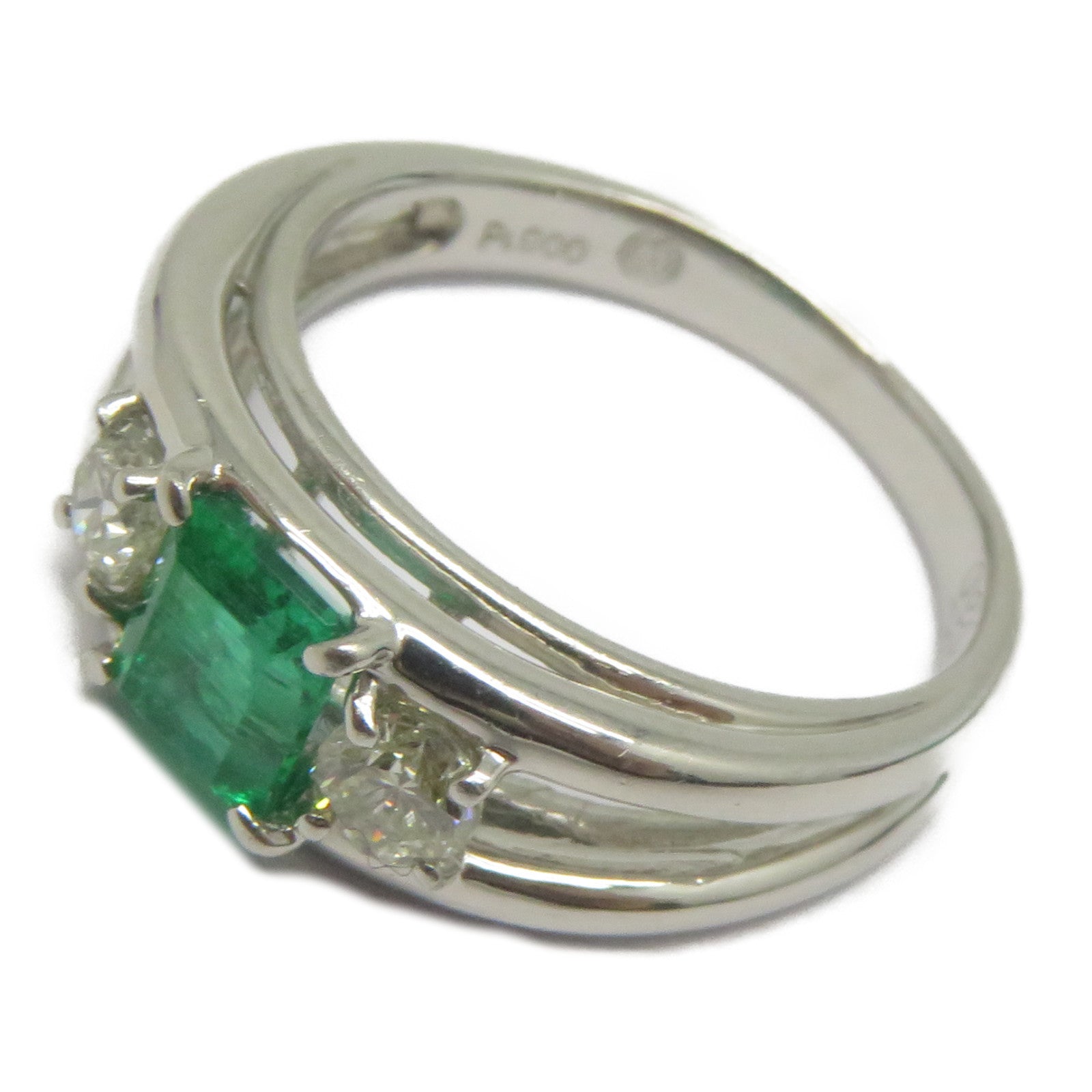 JEWELRY 【激減優惠】PT900鉑金Emerald Diamond Ring 0.60ct綠寶石/0.30ct鑽石戒指US#5.25