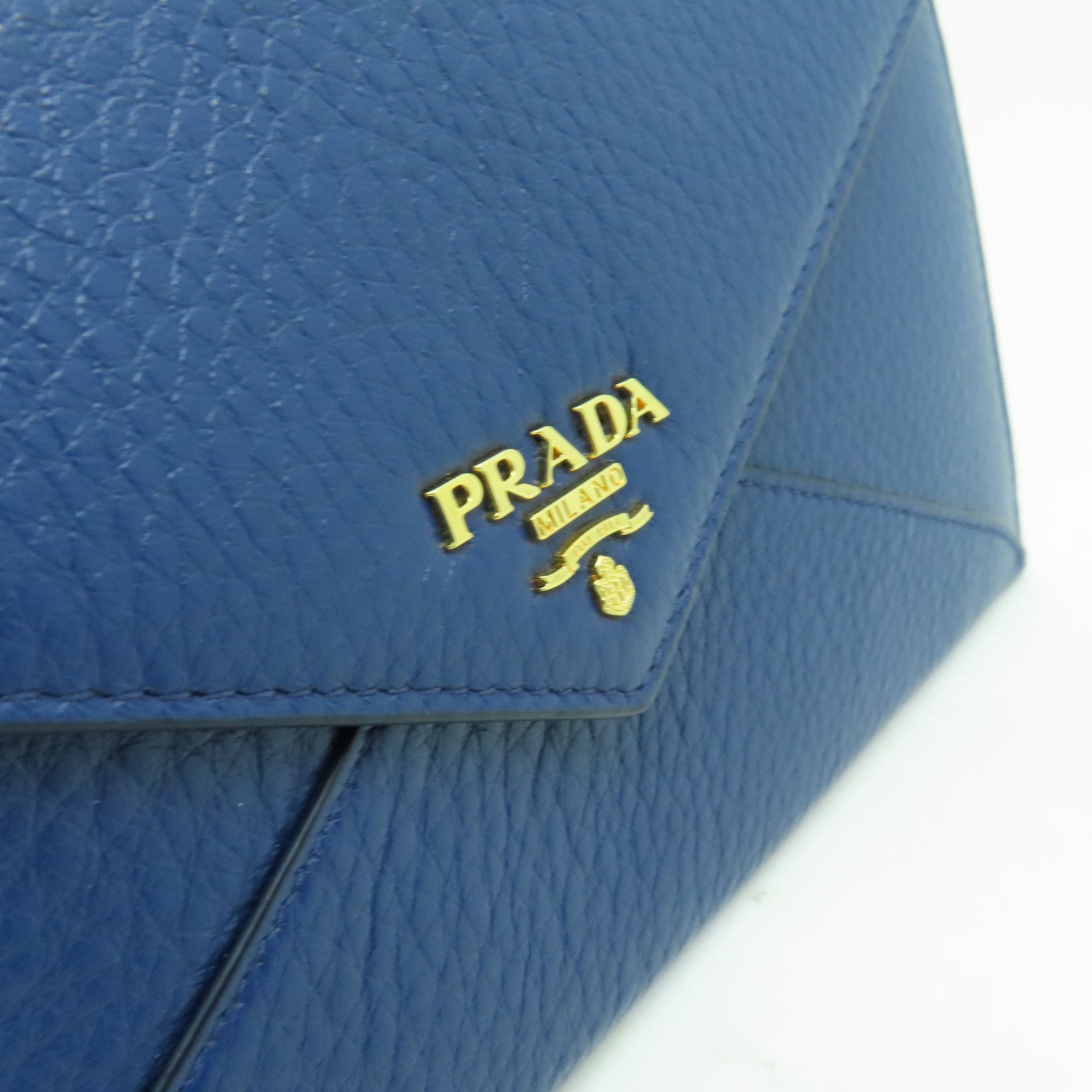 PRADA 【激減優惠】牛皮皮革Long wallet金扣長錢包藍色