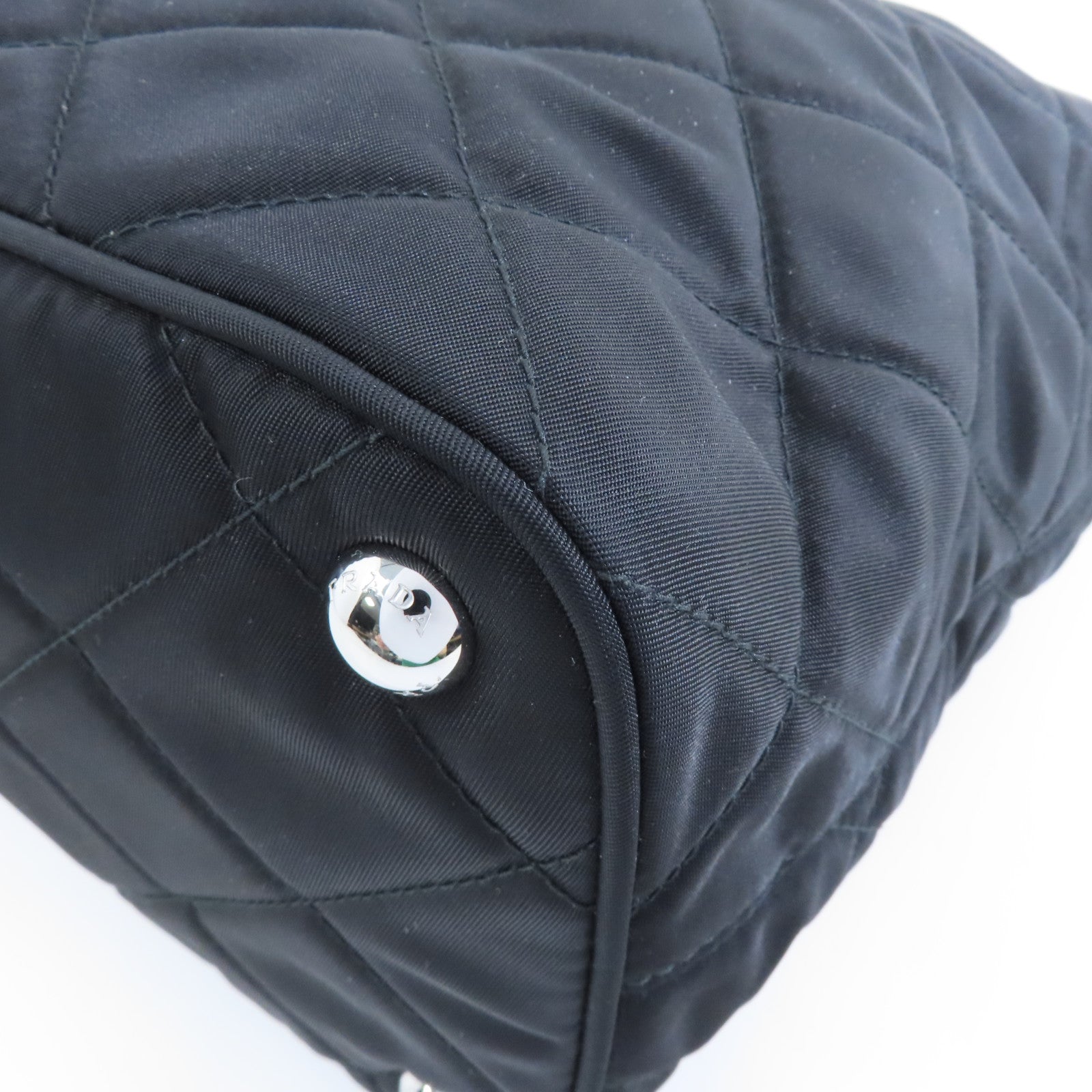 PRADA 菱格尼龍Chain Shoulder銀扣鏈帶肩背袋黑色