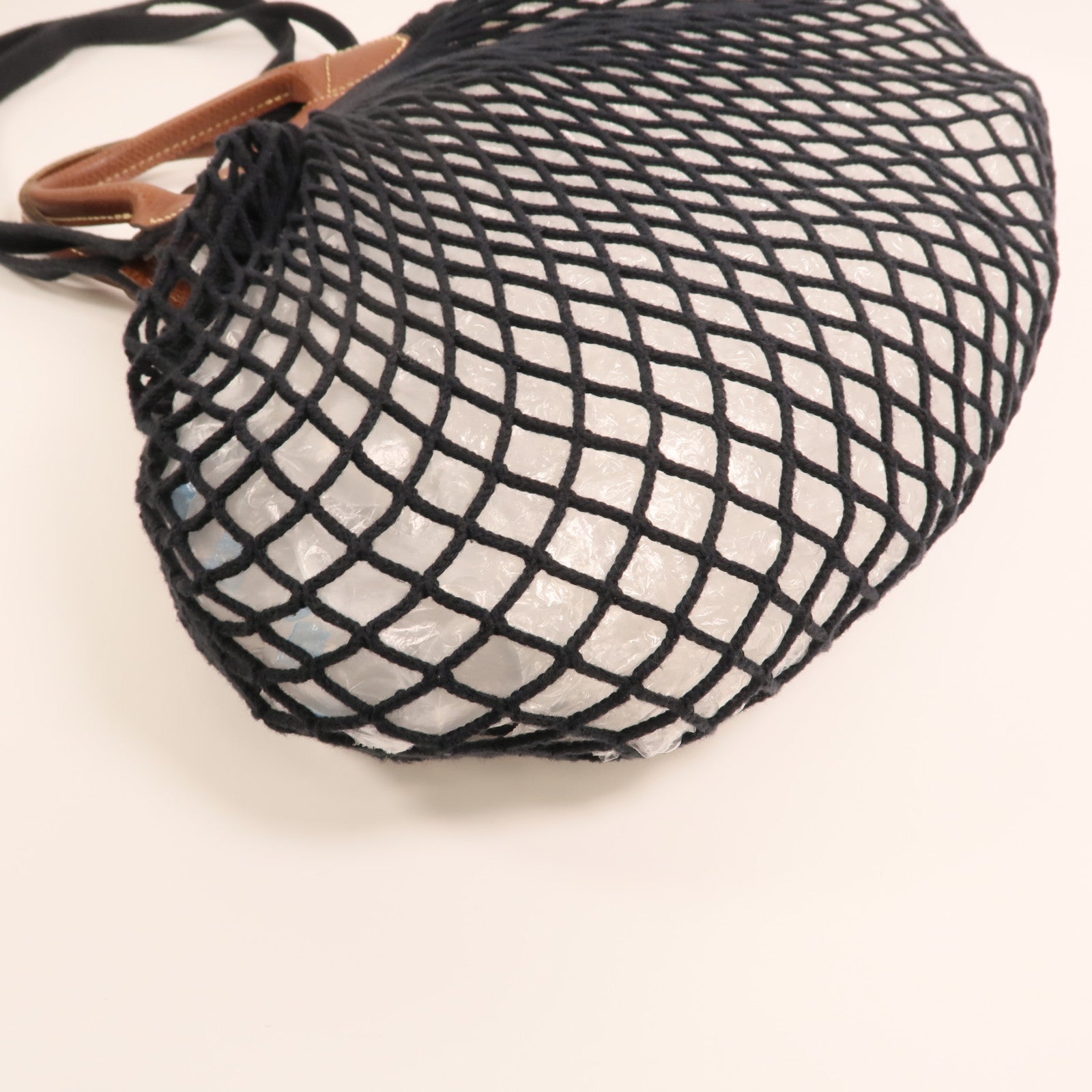 Longchamp 棉質/皮革Mesh Bag L金扣手挽肩背兩用袋