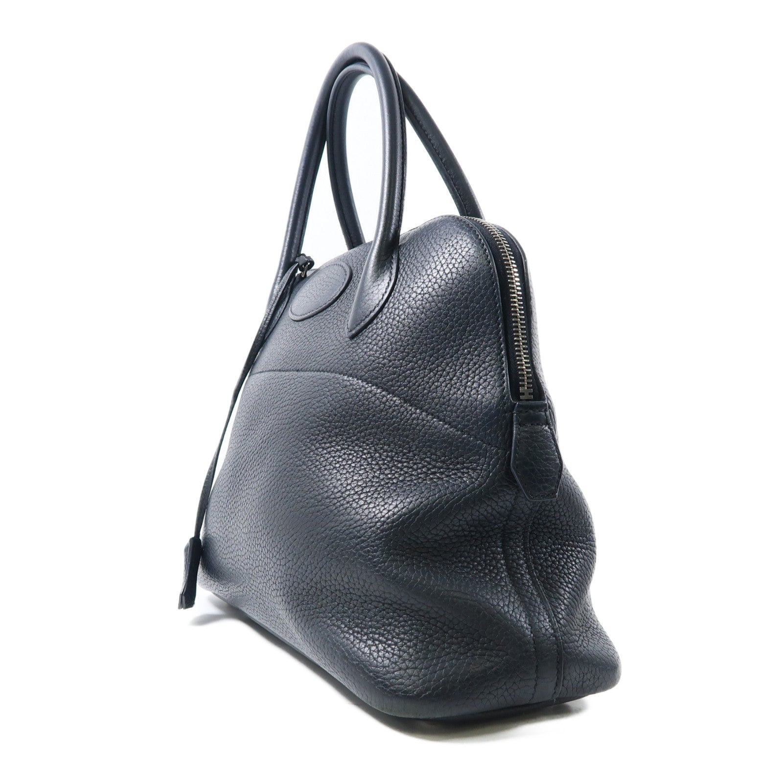 HERMES Clemence皮革Bolide 31銀扣手挽肩背兩用袋深藍色