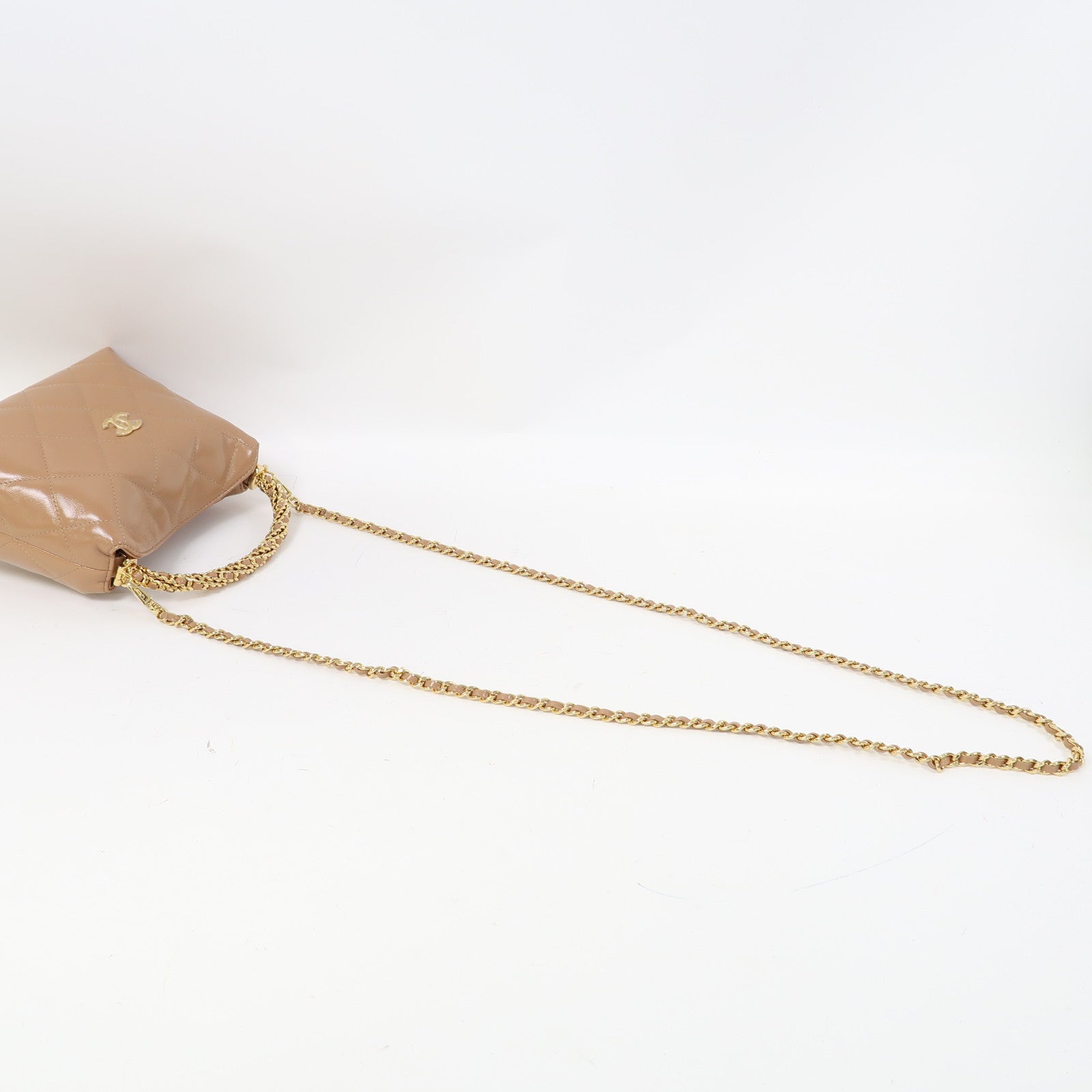 CHANEL 菱格牛皮皮革Chain Shoulder金扣手挽肩背兩用袋裸色