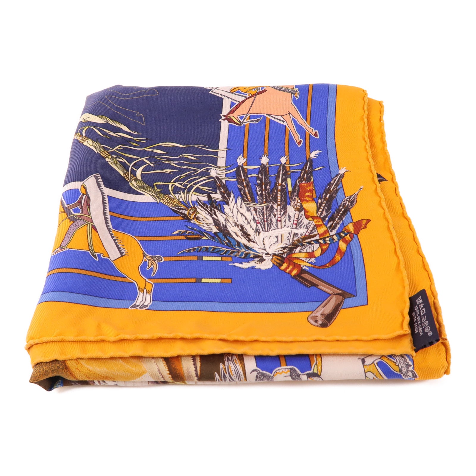 HERMES Carre 90 Scarf Silk Navy Orange