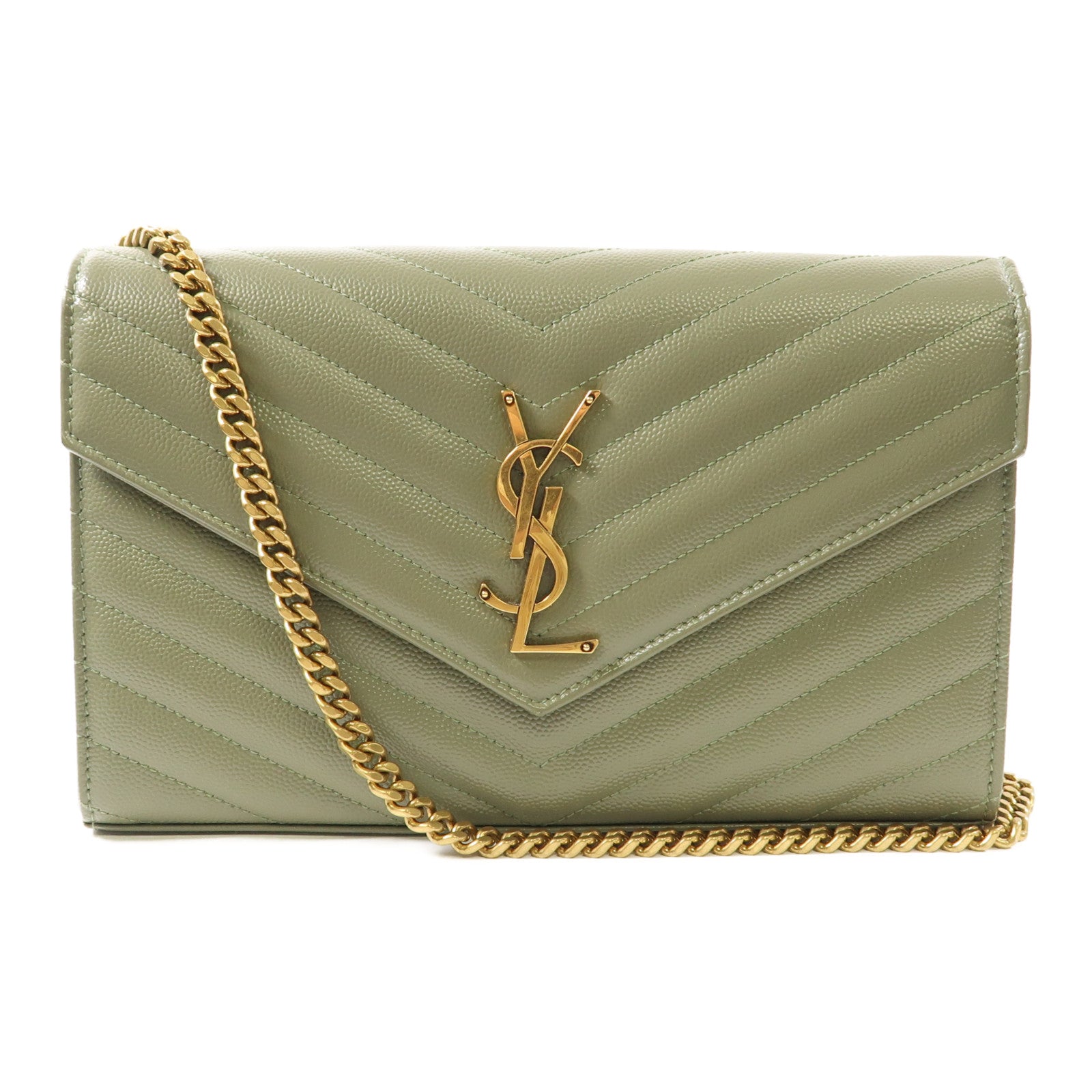 YVES SAINT LAURENT 牛皮皮革Chain Shoulder金扣鏈帶肩背袋