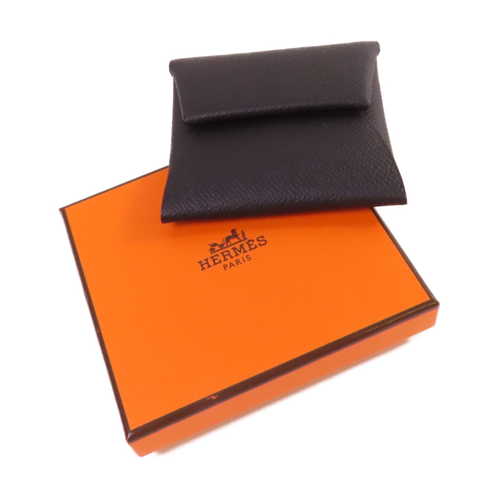 HERMES Epsom皮革Bastia Coin Purse銀扣零錢包黑色