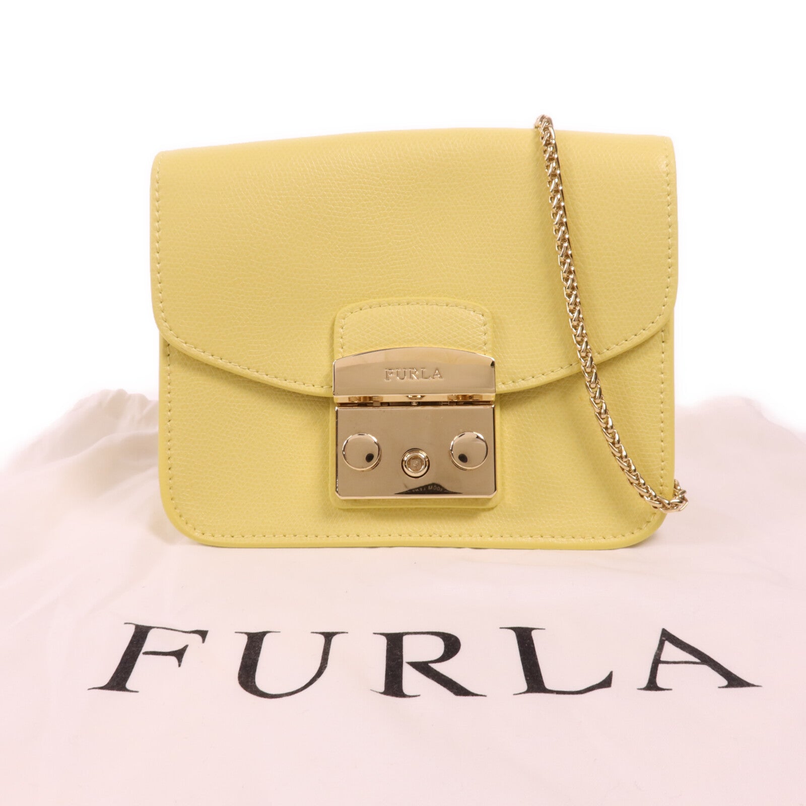 Furla 牛皮皮革Shoulder Bag金扣鏈帶肩背袋