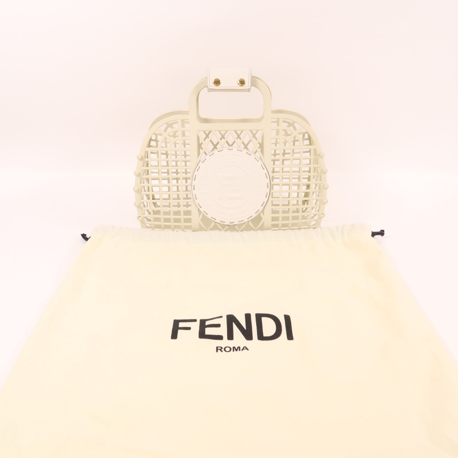 FENDI PVC Hand Bag金扣手挽袋白色