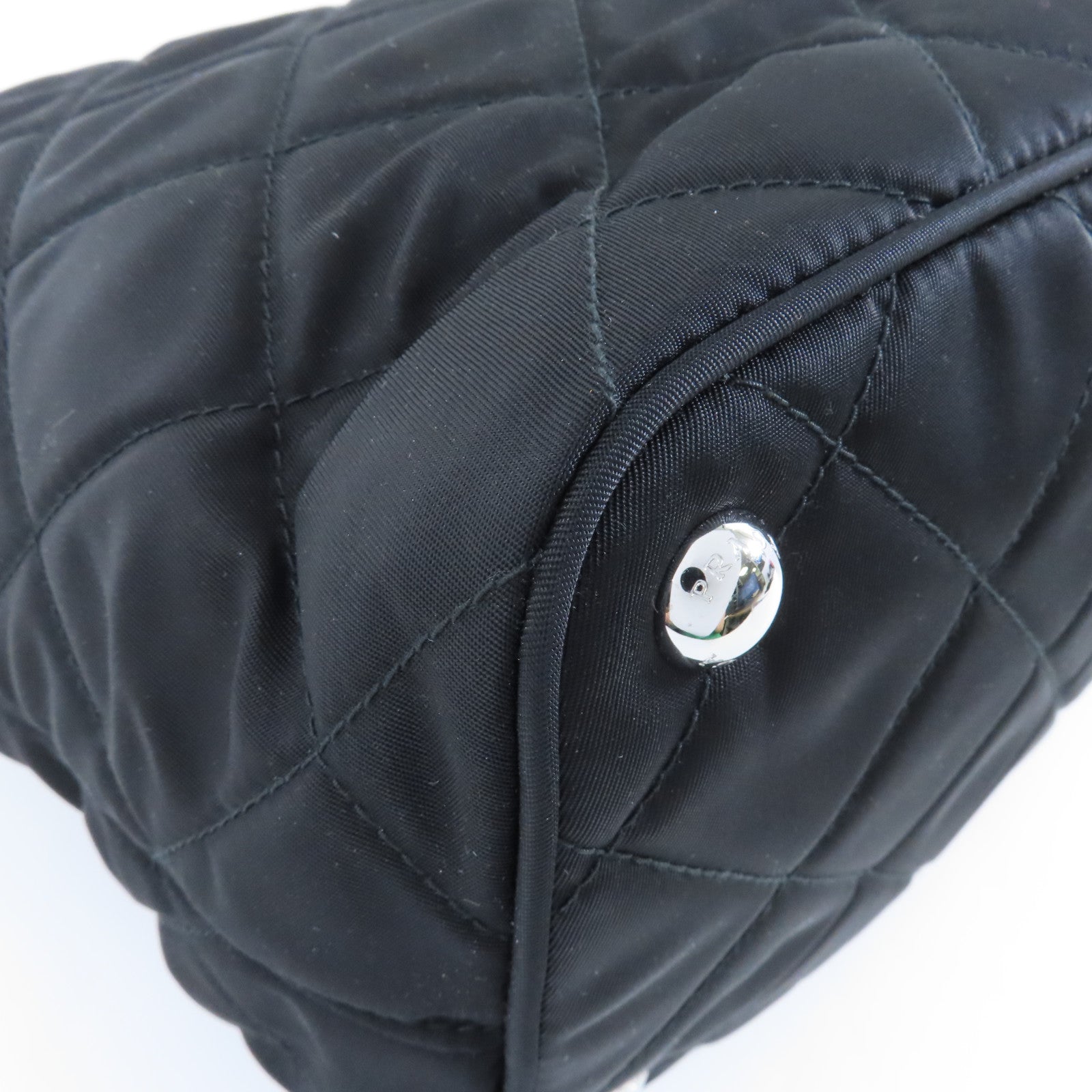 PRADA 菱格尼龍Chain Shoulder銀扣鏈帶肩背袋黑色