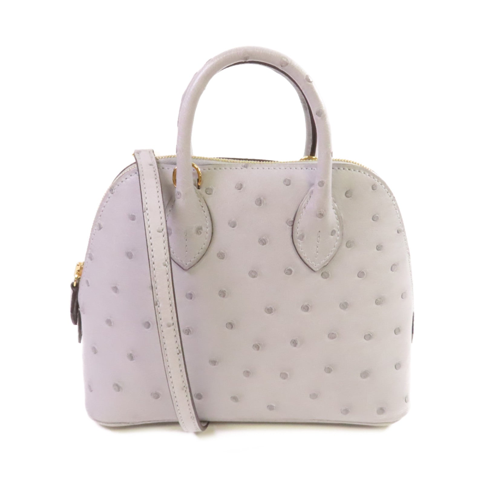 HERMES 鴕鳥皮革Mini Bolide 1923 2Way Shoulder Bag金扣手挽肩背兩用袋Bleu Glacier冰川藍色