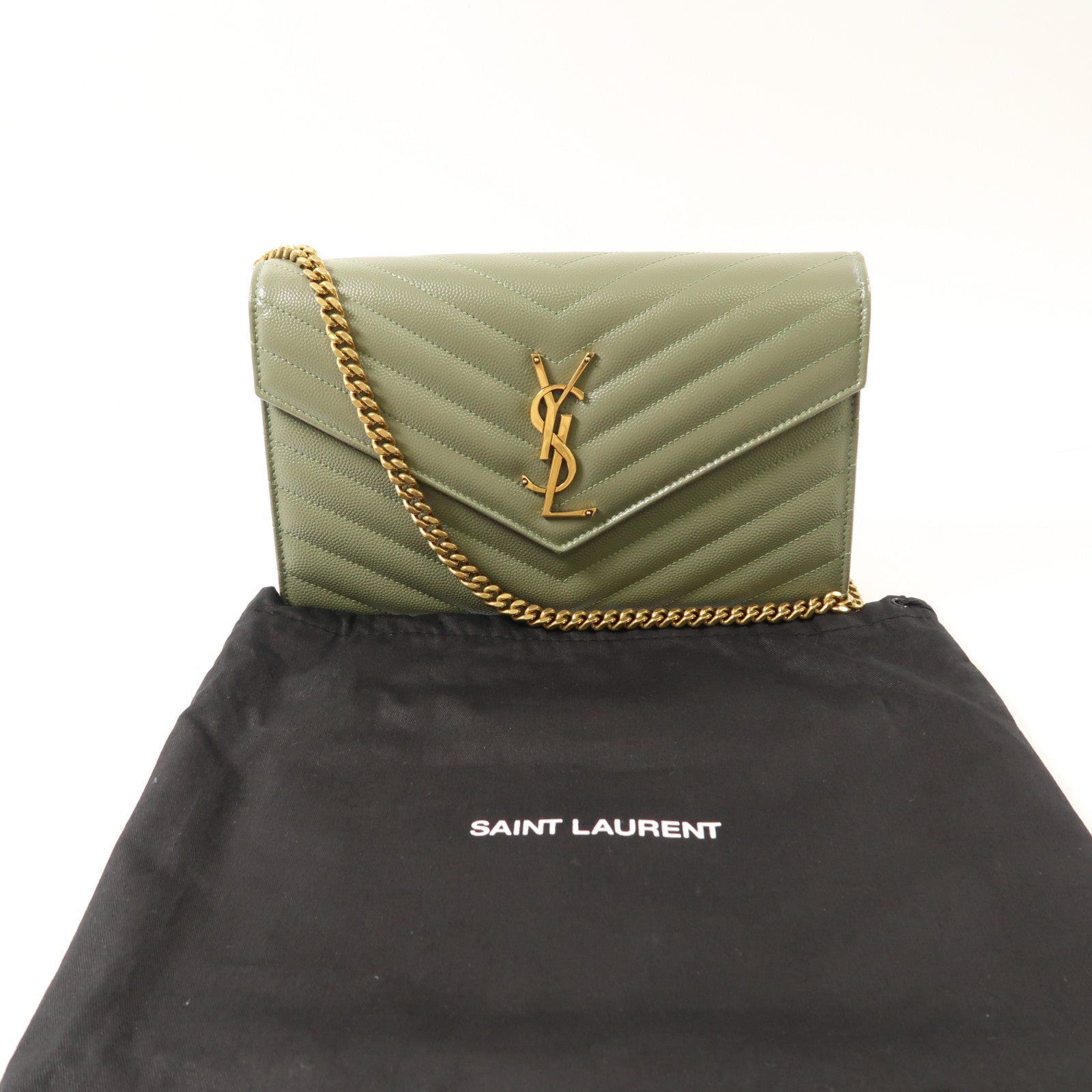 YVES SAINT LAURENT 牛皮皮革Chain Shoulder金扣鏈帶肩背袋