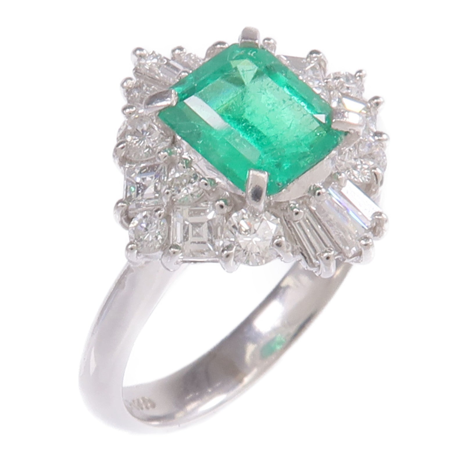 JEWELRY 【激減優惠】PT900鉑金Emerald Diamond Ring綠寶石/鑽石戒指US#5.25
