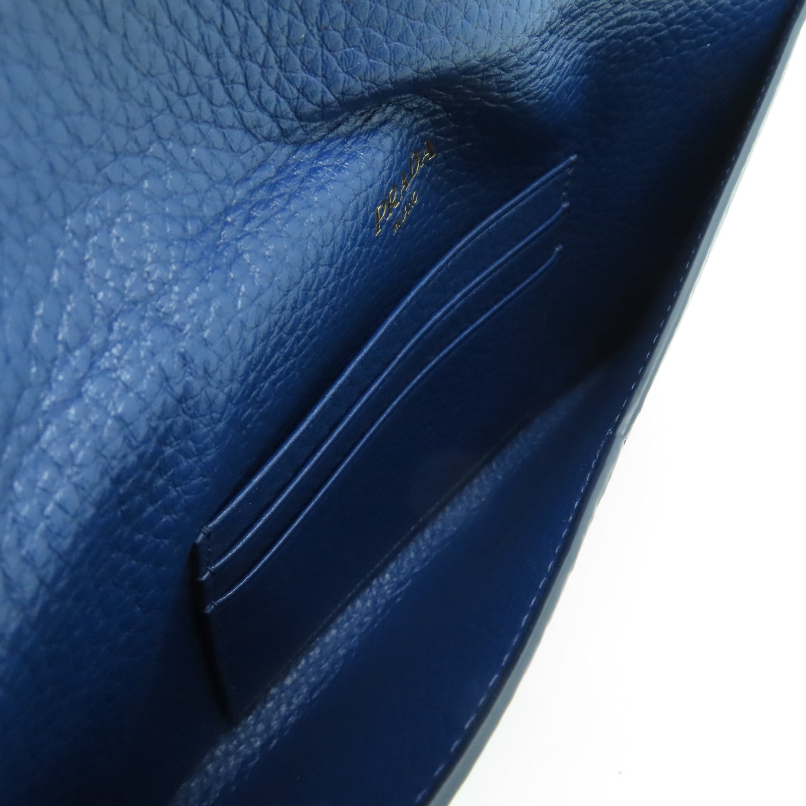 PRADA 【激減優惠】牛皮皮革Long wallet金扣長錢包藍色