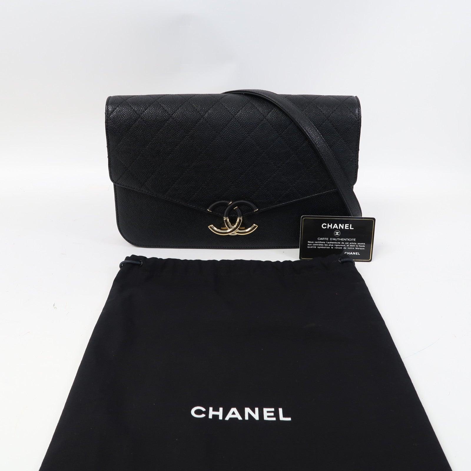 CHANEL 【激減優惠】菱格Caviar皮革Shoulder Bag金扣鏈帶肩背袋黑色