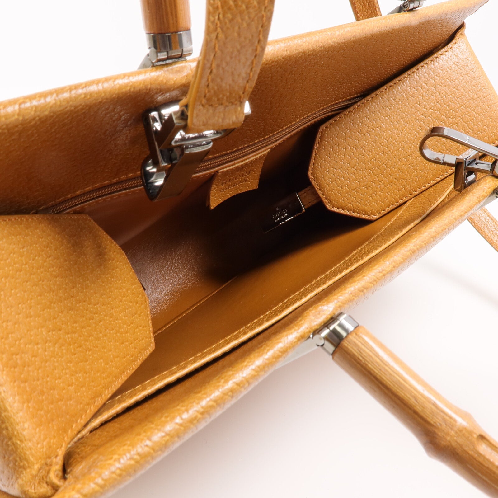 GUCCI 【激減優惠】牛皮皮革Bamboo Handbag/Shoulder Bag銀扣手挽肩背兩用袋