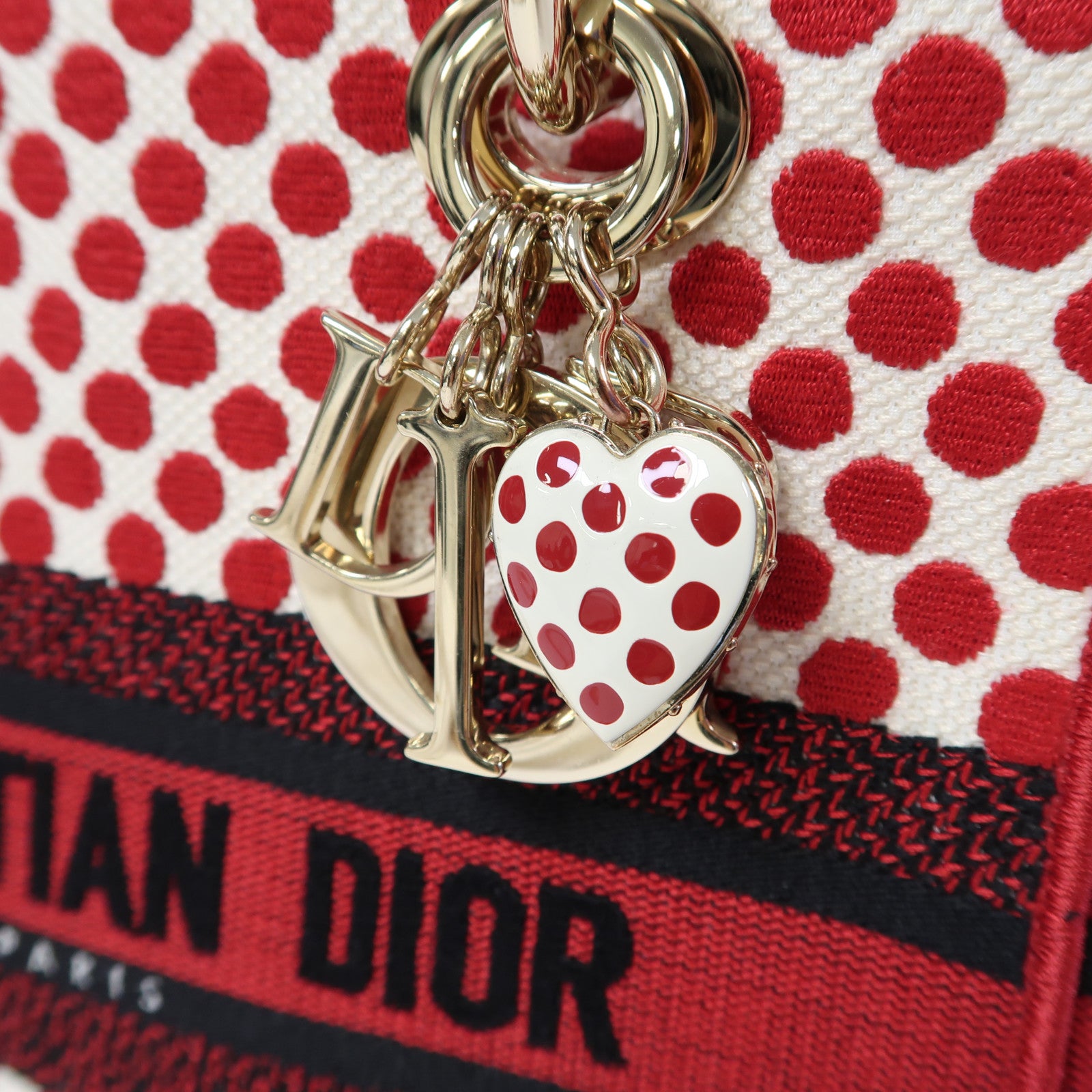 Dior 【激減優惠】帆布Lady Dior銀扣手挽肩背兩用袋紅色