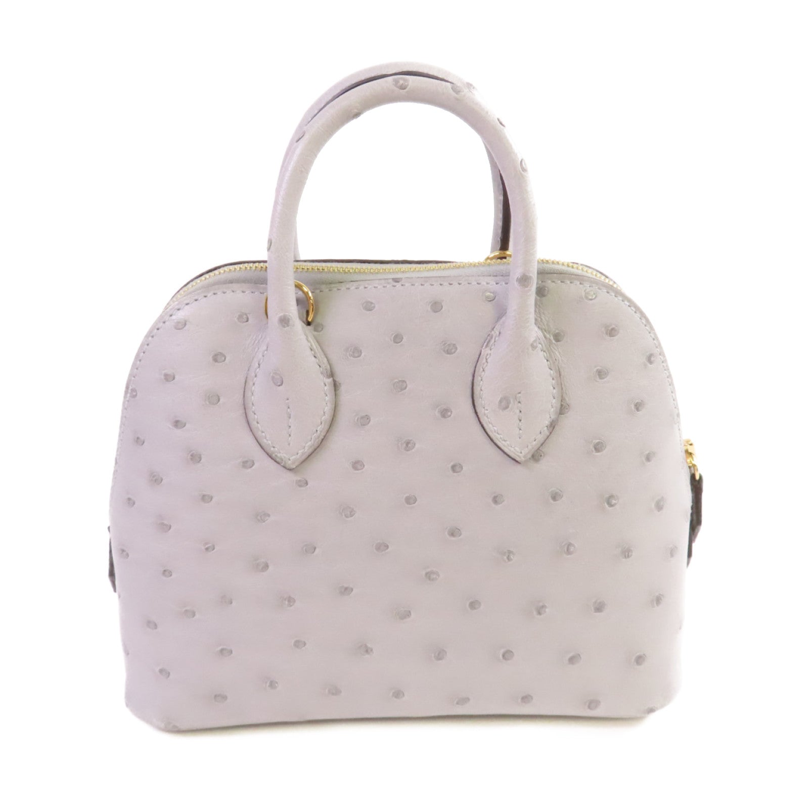 HERMES 鴕鳥皮革Mini Bolide 1923 2Way Shoulder Bag金扣手挽肩背兩用袋Bleu Glacier冰川藍色
