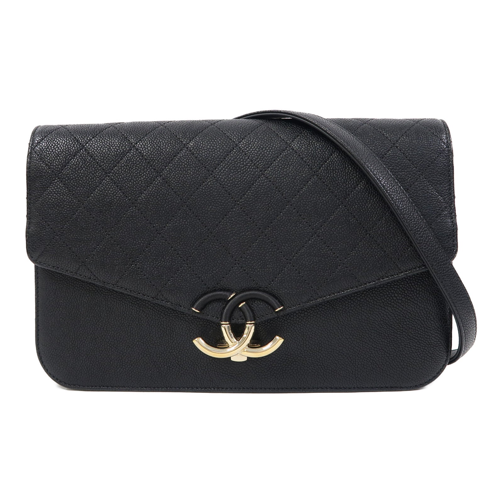 CHANEL 【激減優惠】菱格Caviar皮革Shoulder Bag金扣鏈帶肩背袋黑色
