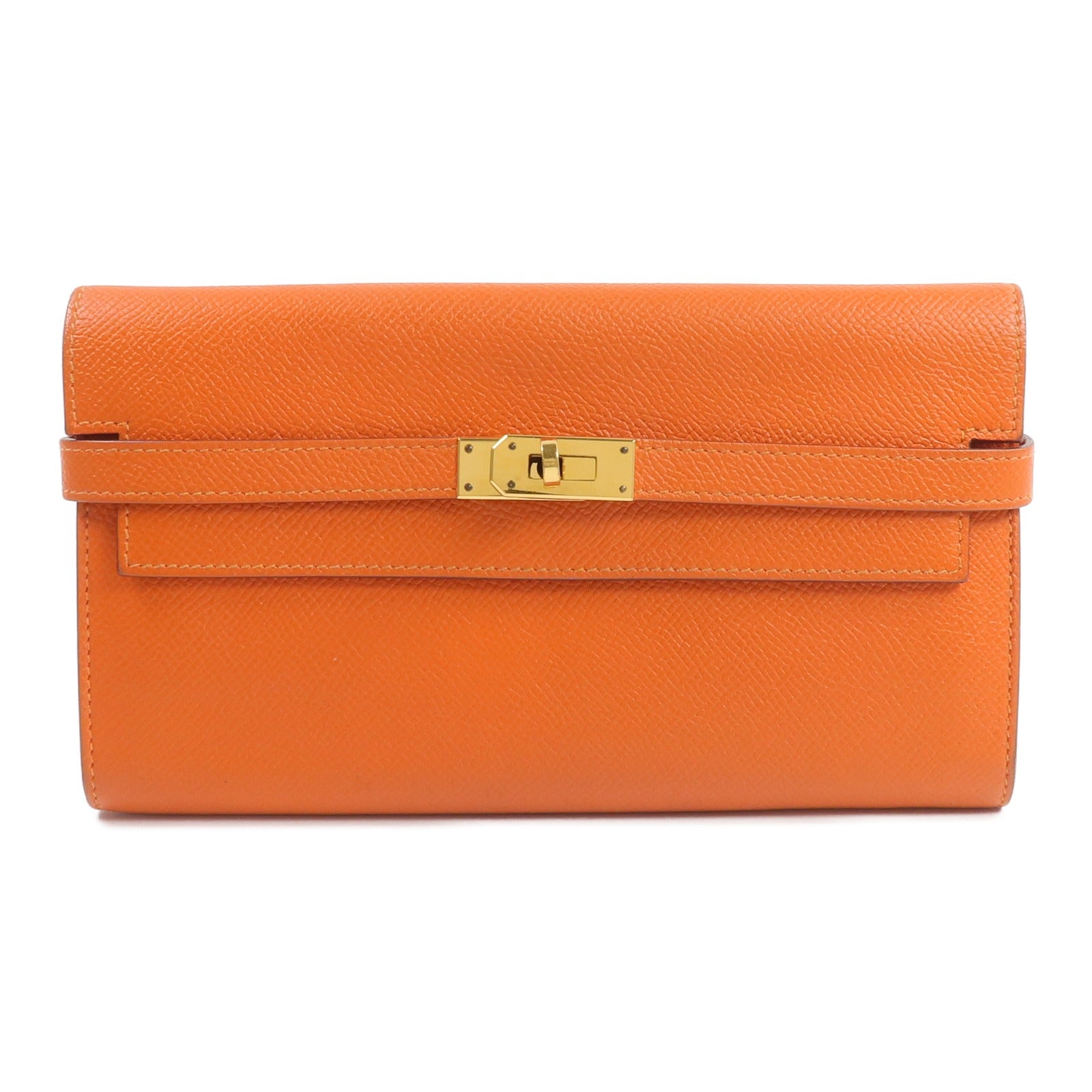 HERMES Epsom皮革Kelly Wallet長錢包Orange