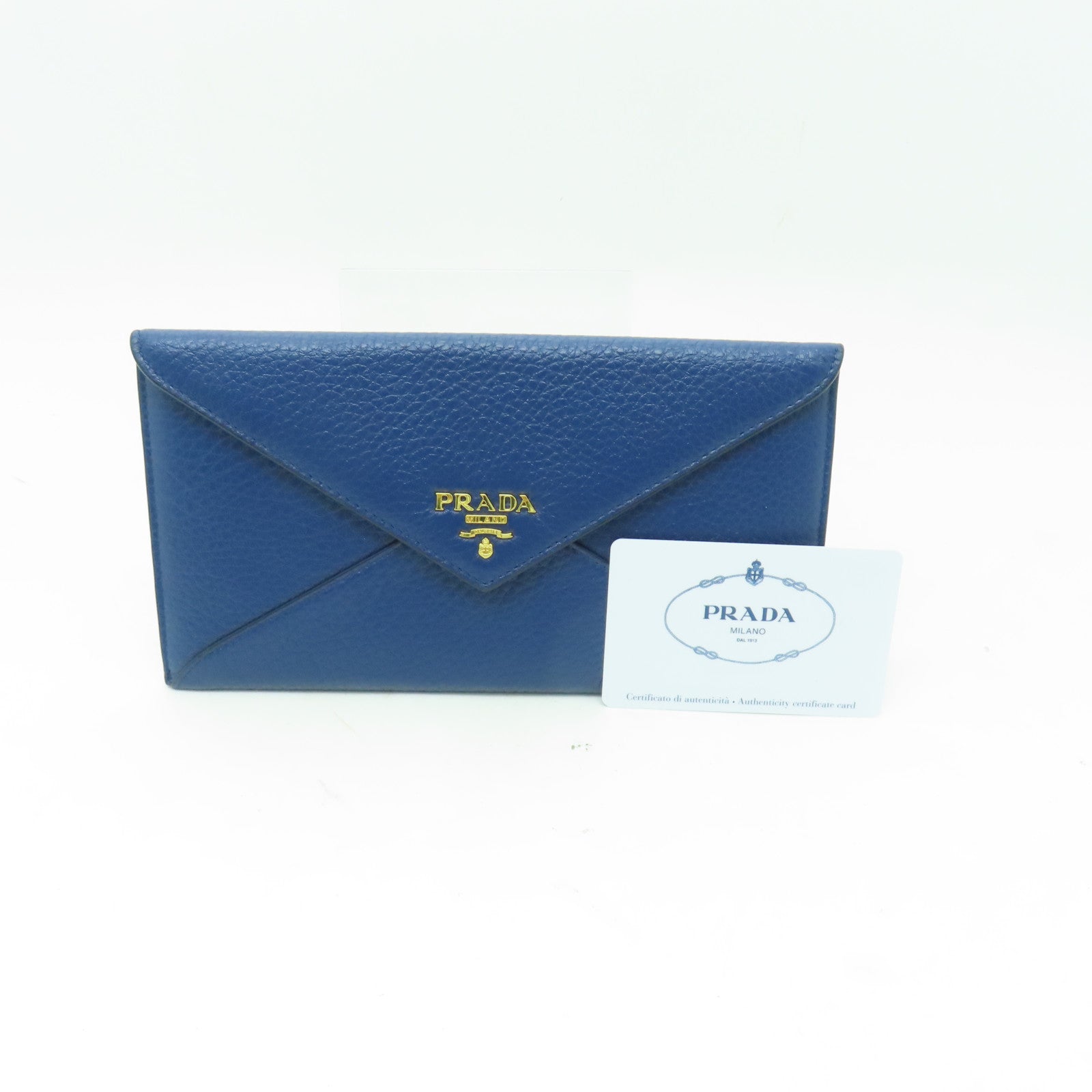 PRADA 【激減優惠】牛皮皮革Long wallet金扣長錢包藍色