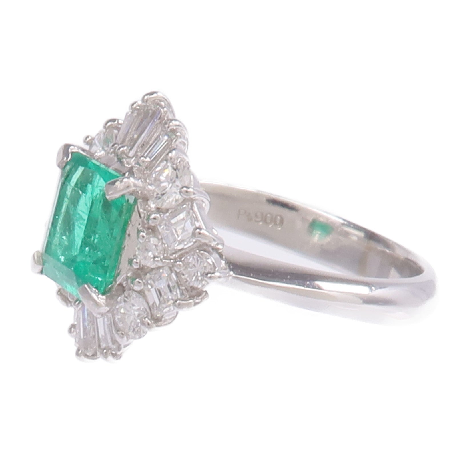JEWELRY 【激減優惠】PT900鉑金Emerald Diamond Ring綠寶石/鑽石戒指US#5.25