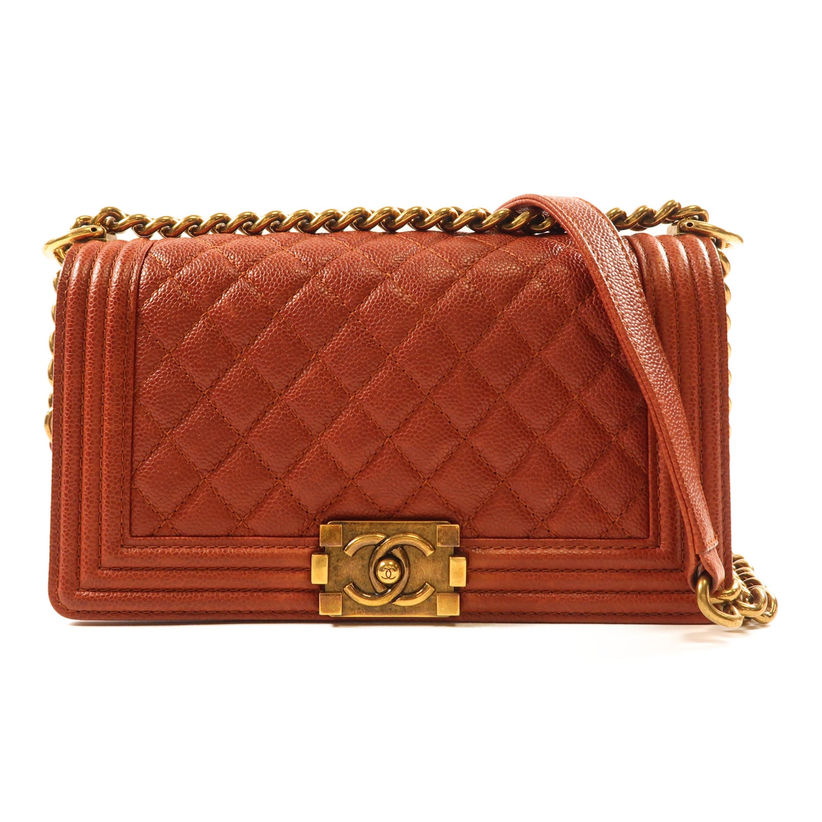 CHANEL (PRICE DOWN) CC Boy 25 Chain Shoulder Bag Calfskin Leather Red