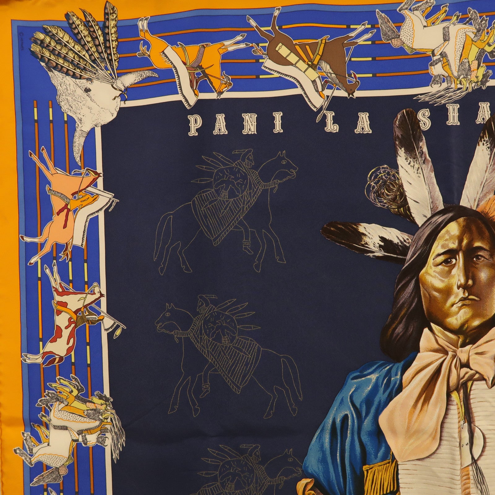 HERMES Carre 90 Scarf Silk Navy Orange