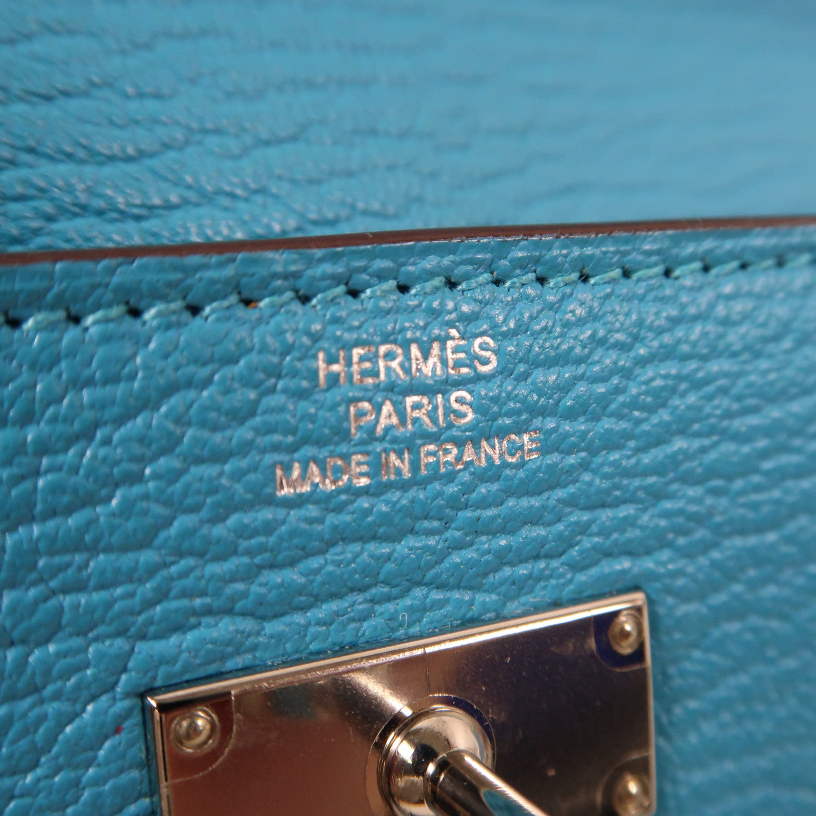 HERMES Mysore皮革Kelly Wallet銀扣長錢包Bleu Azteque/水藍色