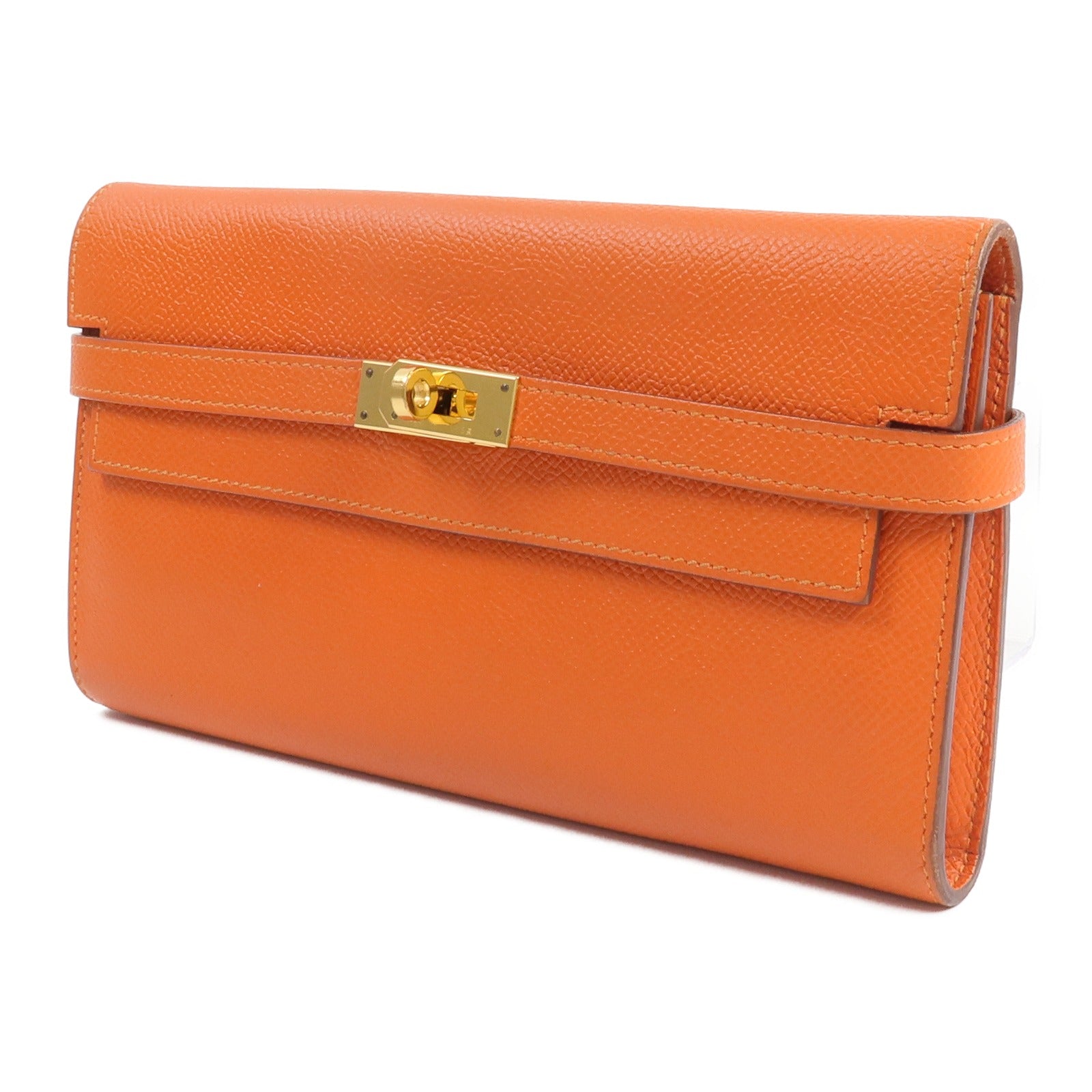 HERMES Epsom皮革Kelly Wallet長錢包Orange