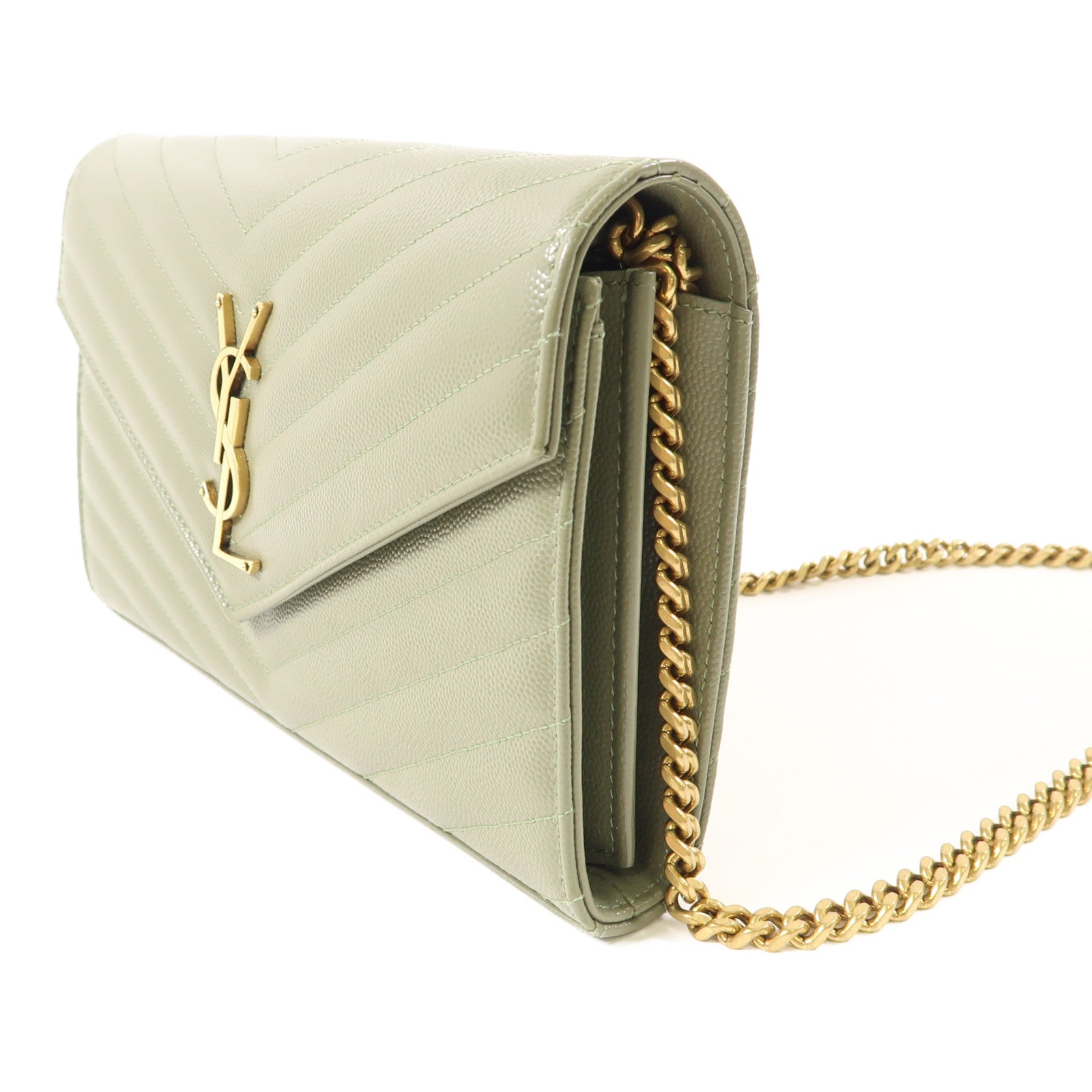 YVES SAINT LAURENT 牛皮皮革Chain Shoulder金扣鏈帶肩背袋