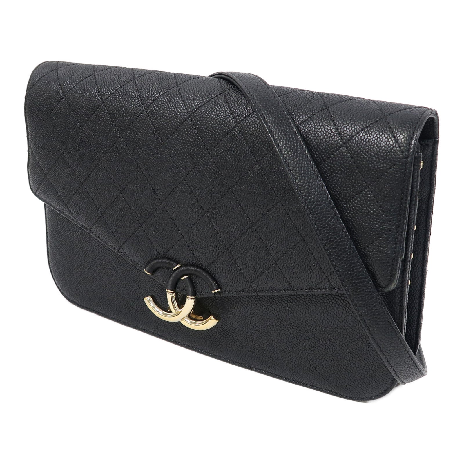 CHANEL 【激減優惠】菱格Caviar皮革Shoulder Bag金扣鏈帶肩背袋黑色