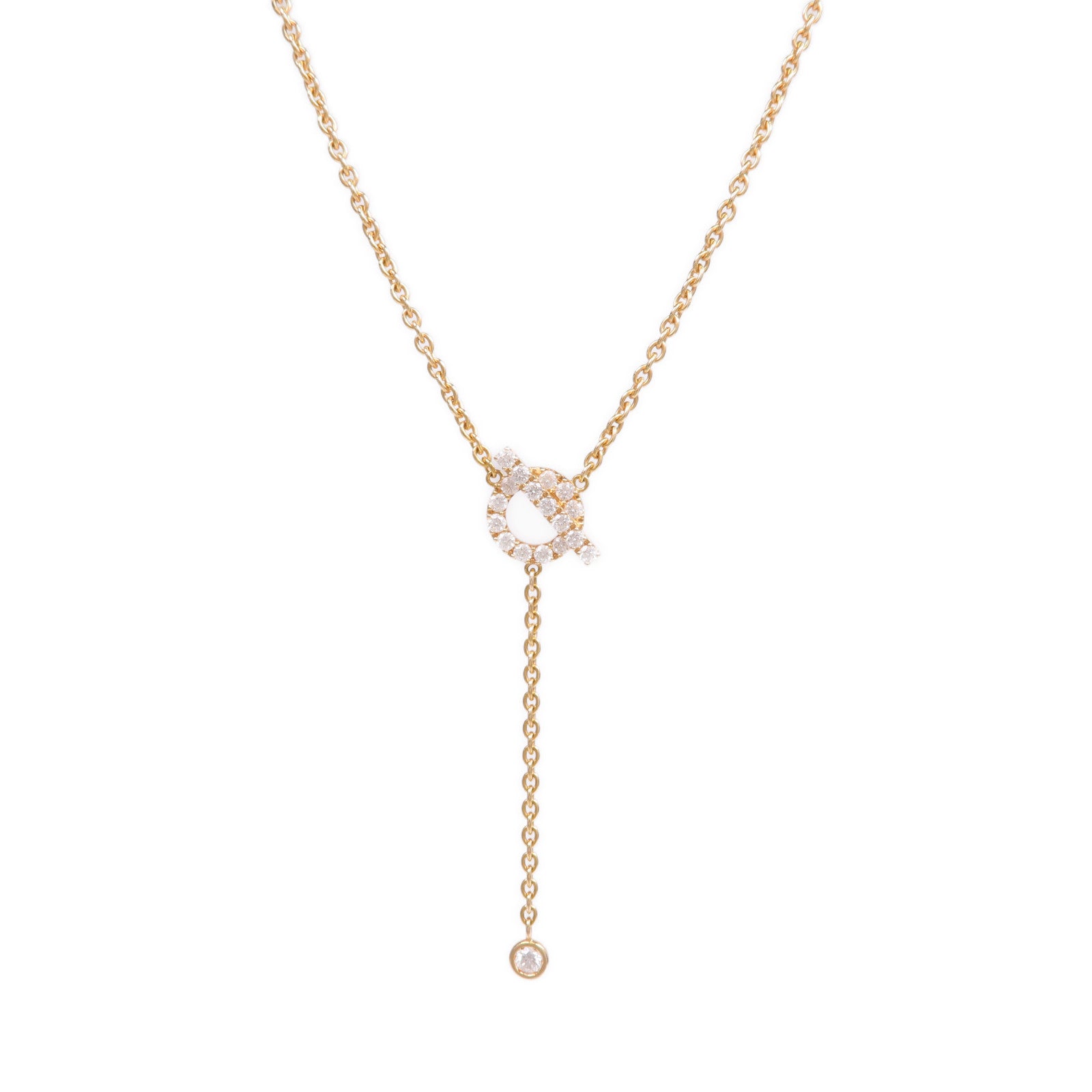 HERMES 18K玫瑰金Finesse lariat Necklace鑽石項鍊